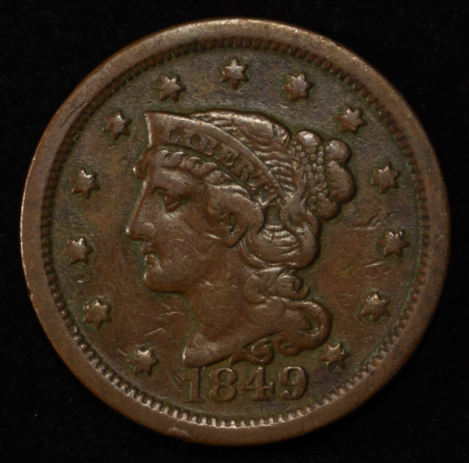 1849 LARGE CENT XF