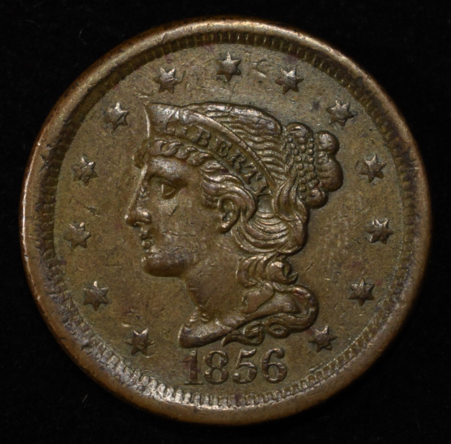 1856 SLANTED 5 LARGE CENT AU