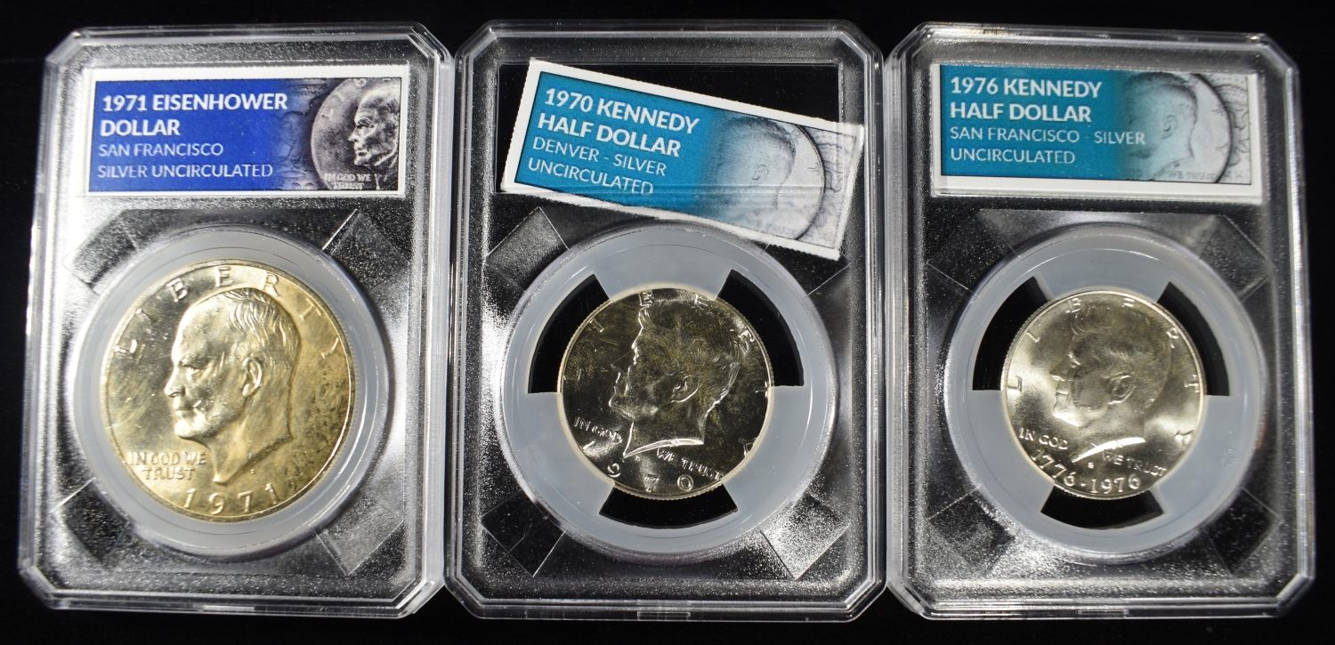 1971-S IKE $, 1970-D & 76-S KENNEDY 50C 40% SILVER