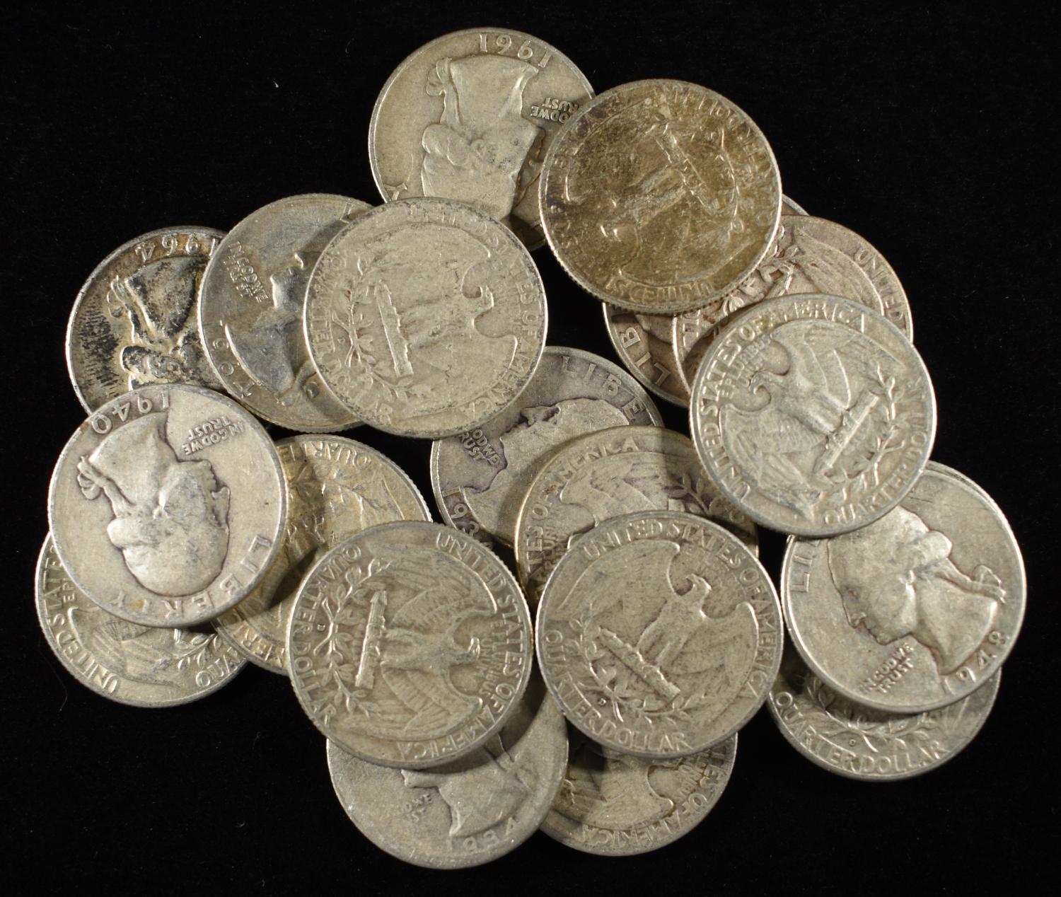 (20) 90% SILVER WASHINGTON QUARTERS