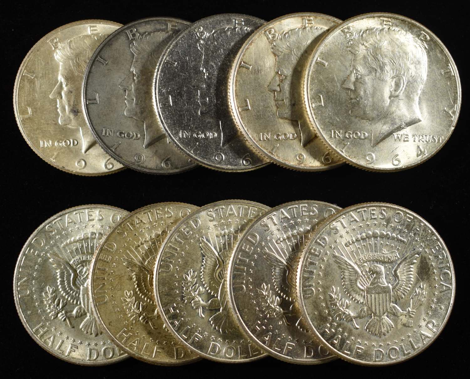 (10) 90% SILVER KENNEDY HALF DOLLARS