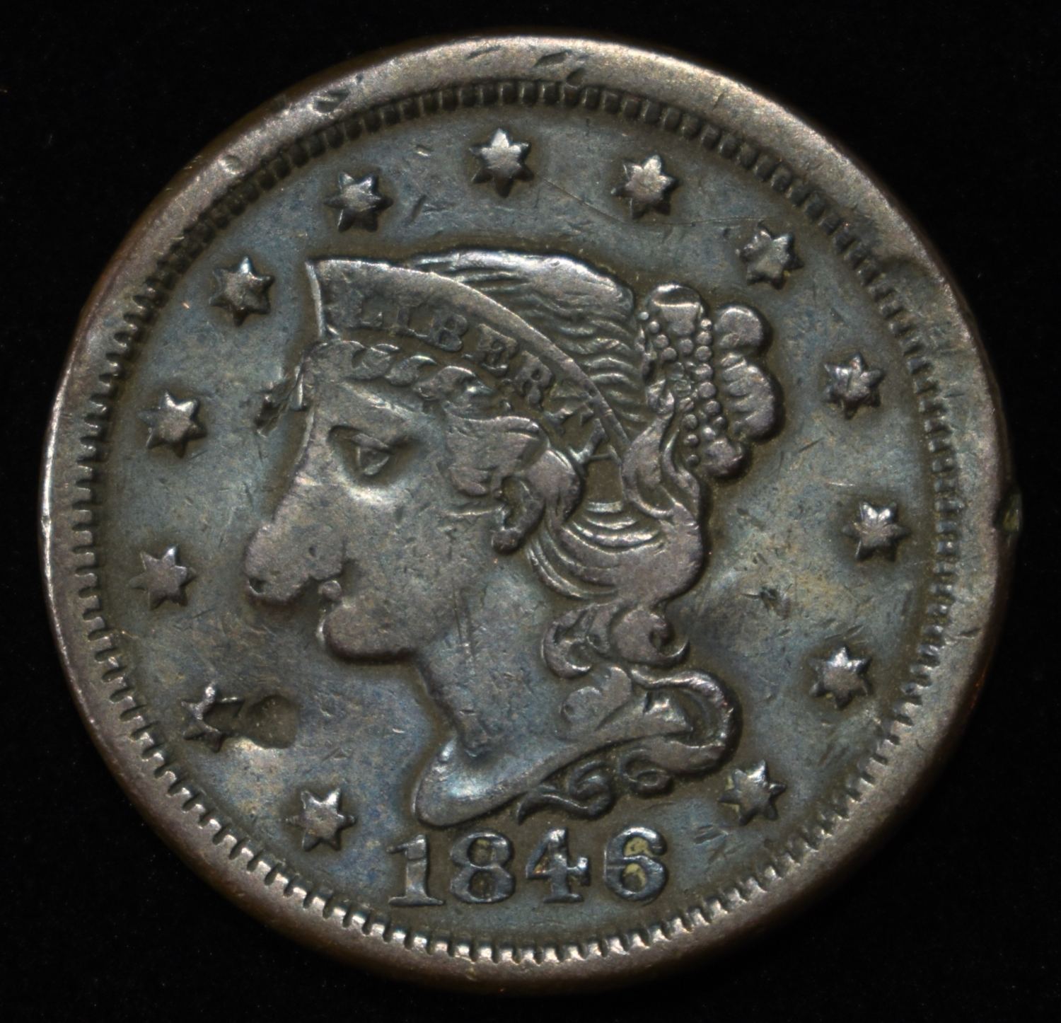 1846 BRAIDED HAIR LARGE CENT XF/AU
