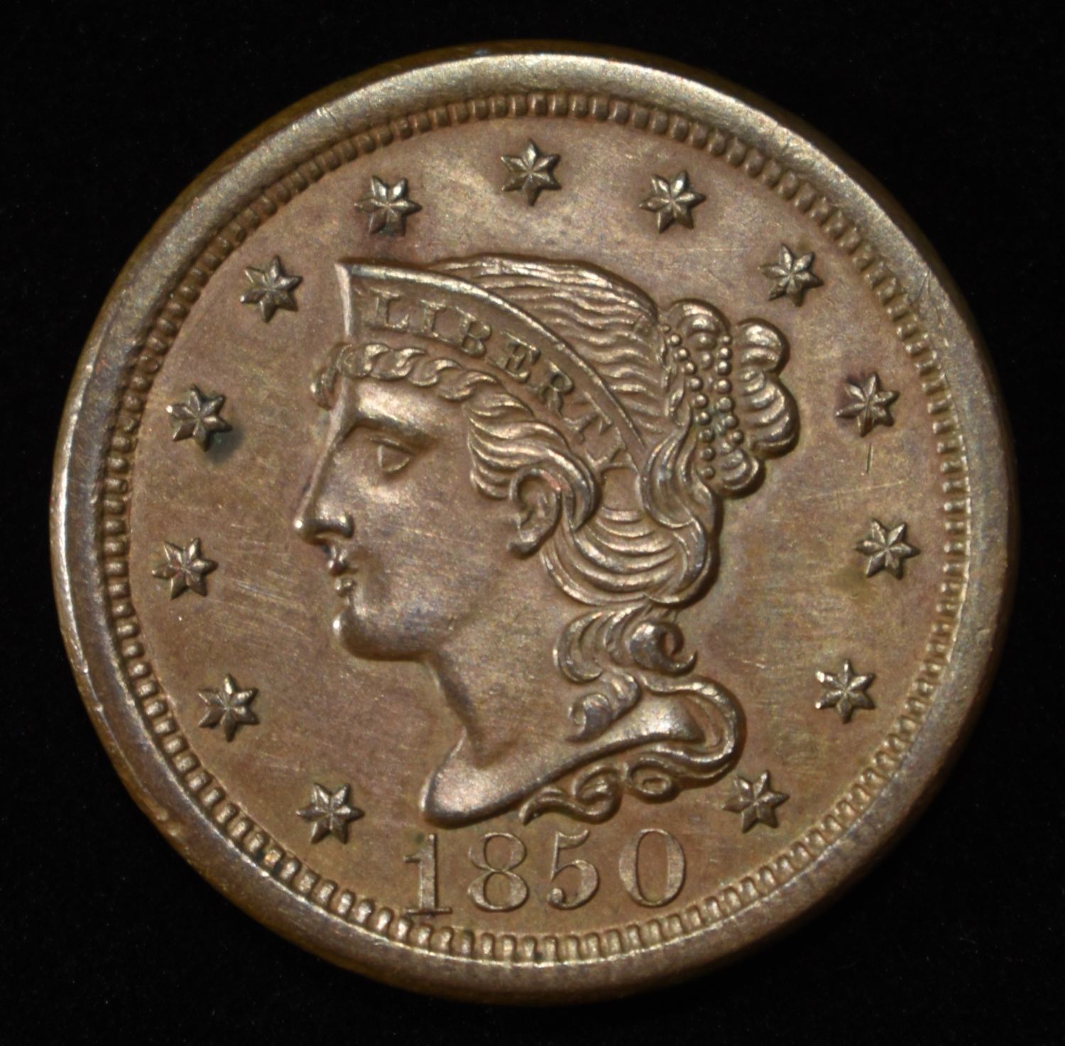 1850 BRAIDED HAIR LARGE CENT CH BU
