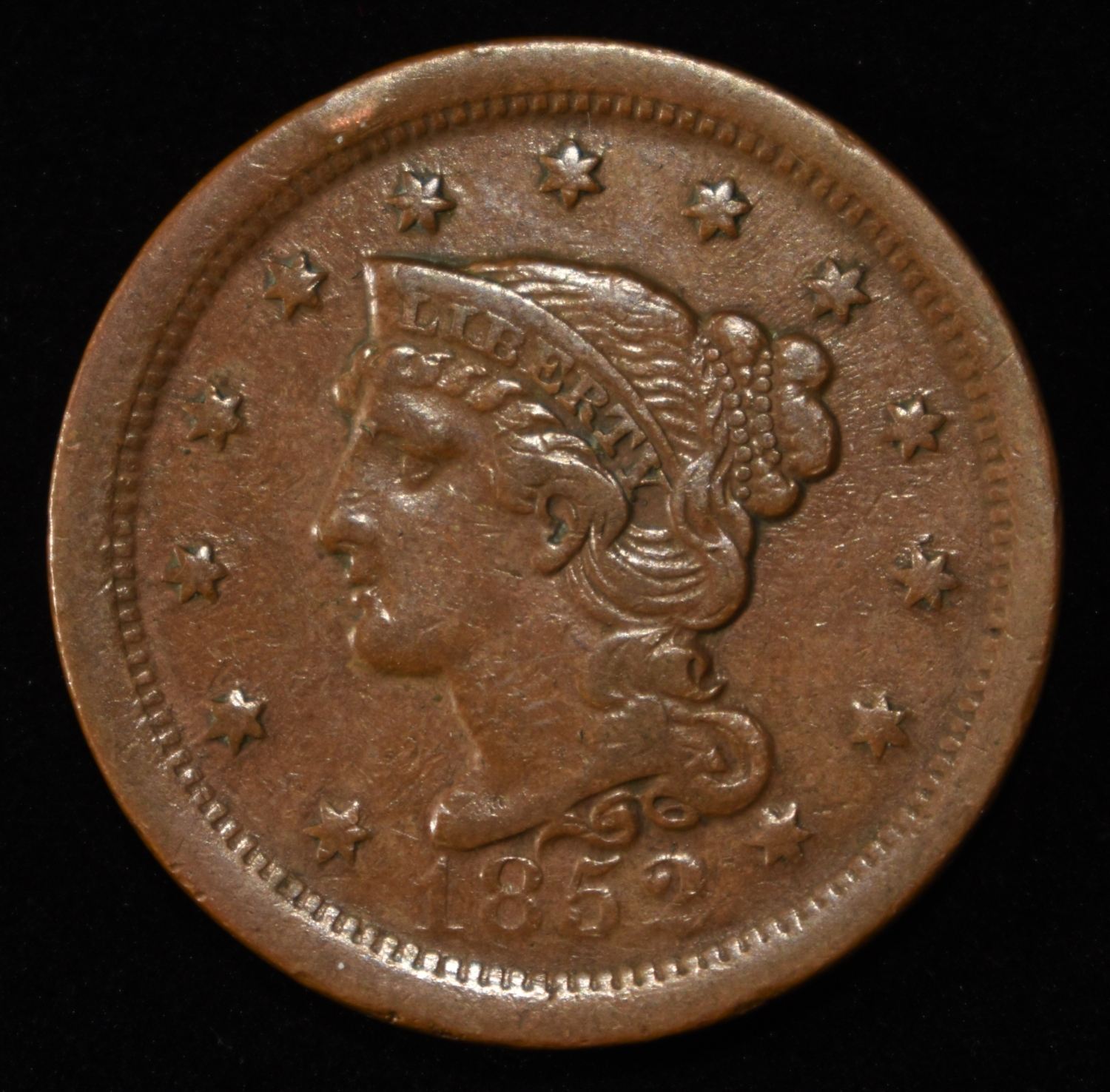 1852 BRAIDED HAIR LARGE CENT XF/AU