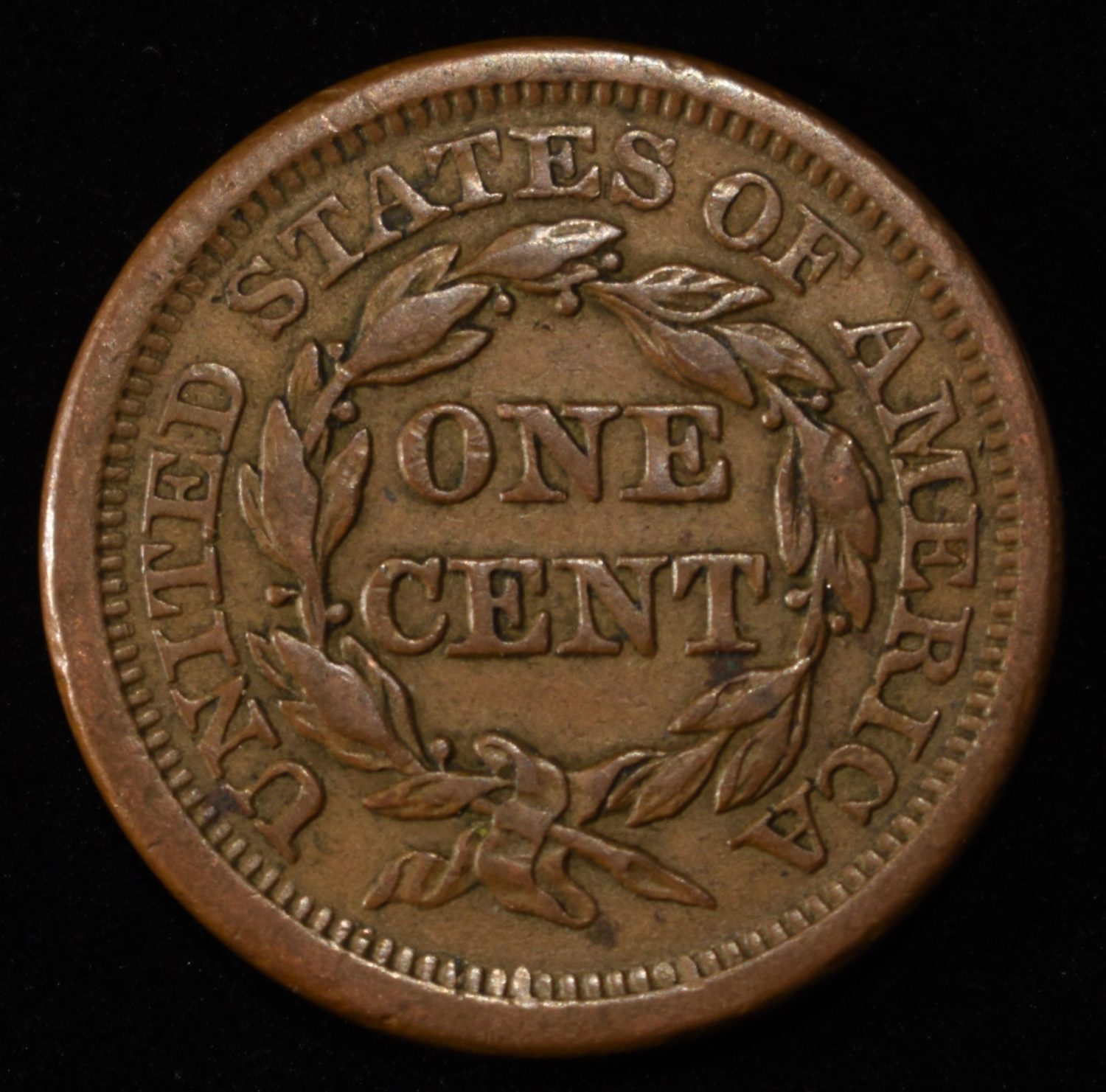 1854 BRAIDED HAIR LARGE CENT AU/BU