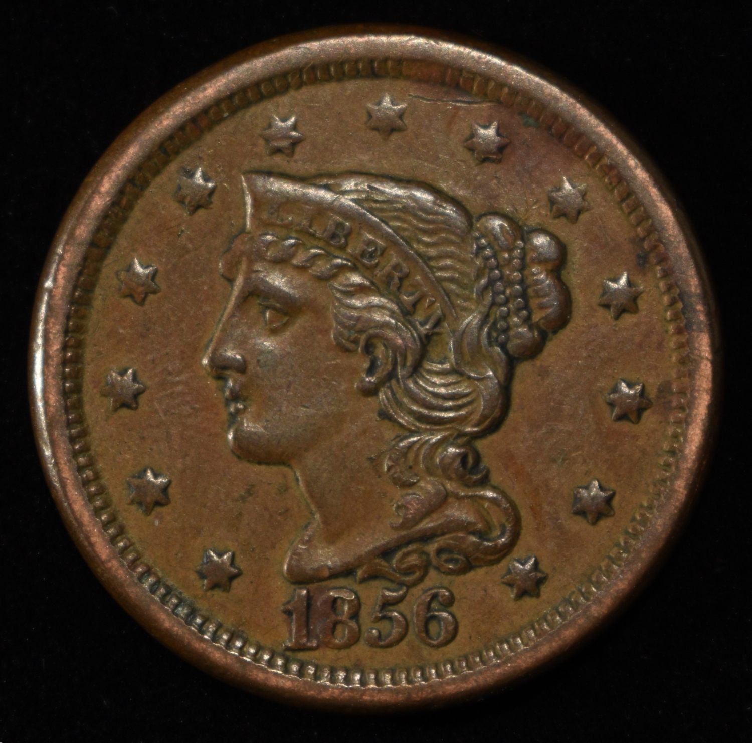 1856 BRAIDED HAIR LARGE CENT GEM BU