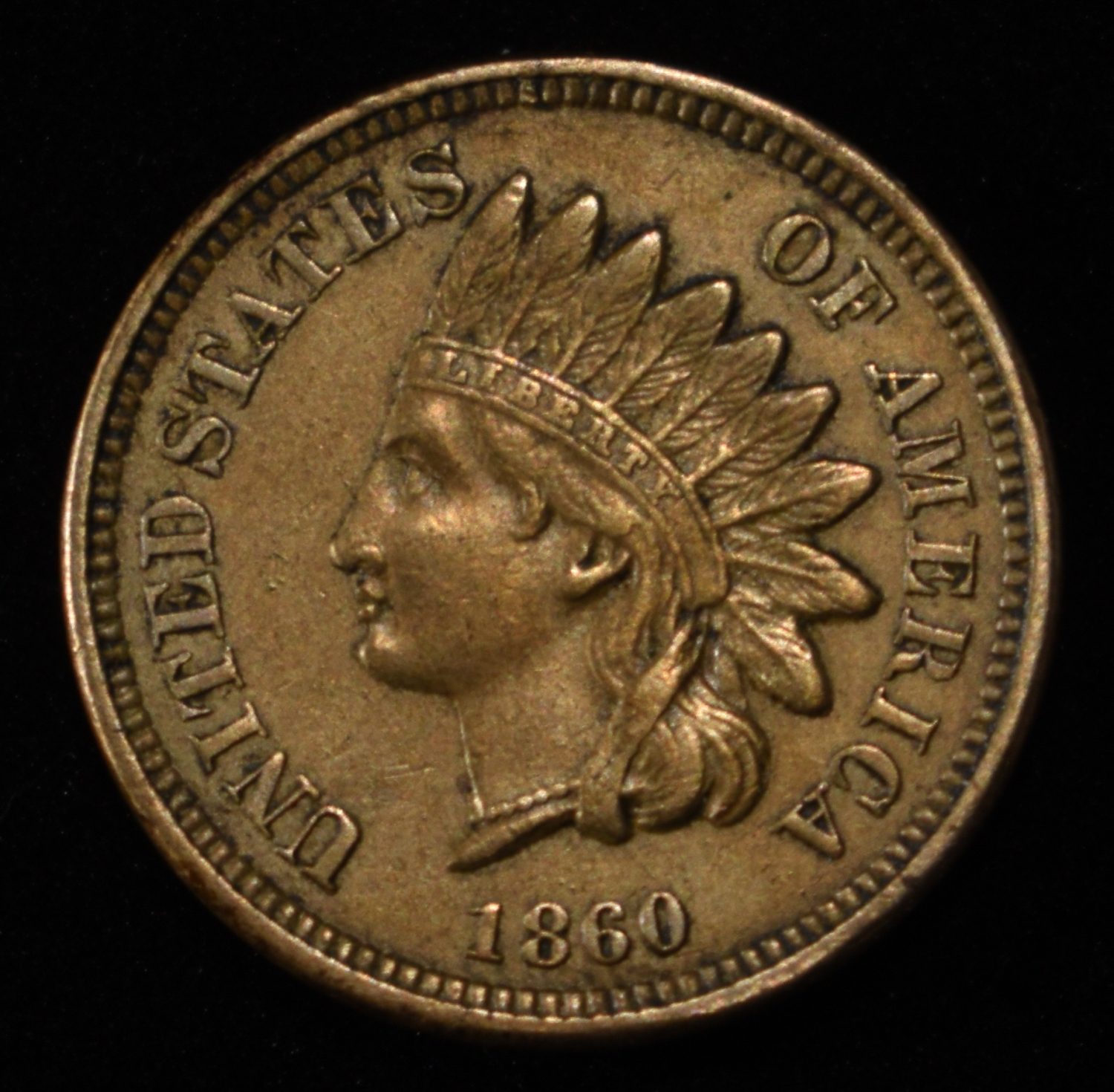 1860 INDIAN HEAD CENT AU/BU