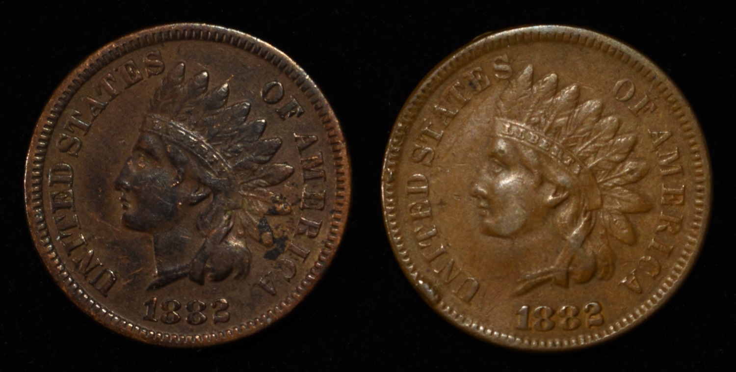 (2) 1882 INDIAN HEAD CENTS XF-AU