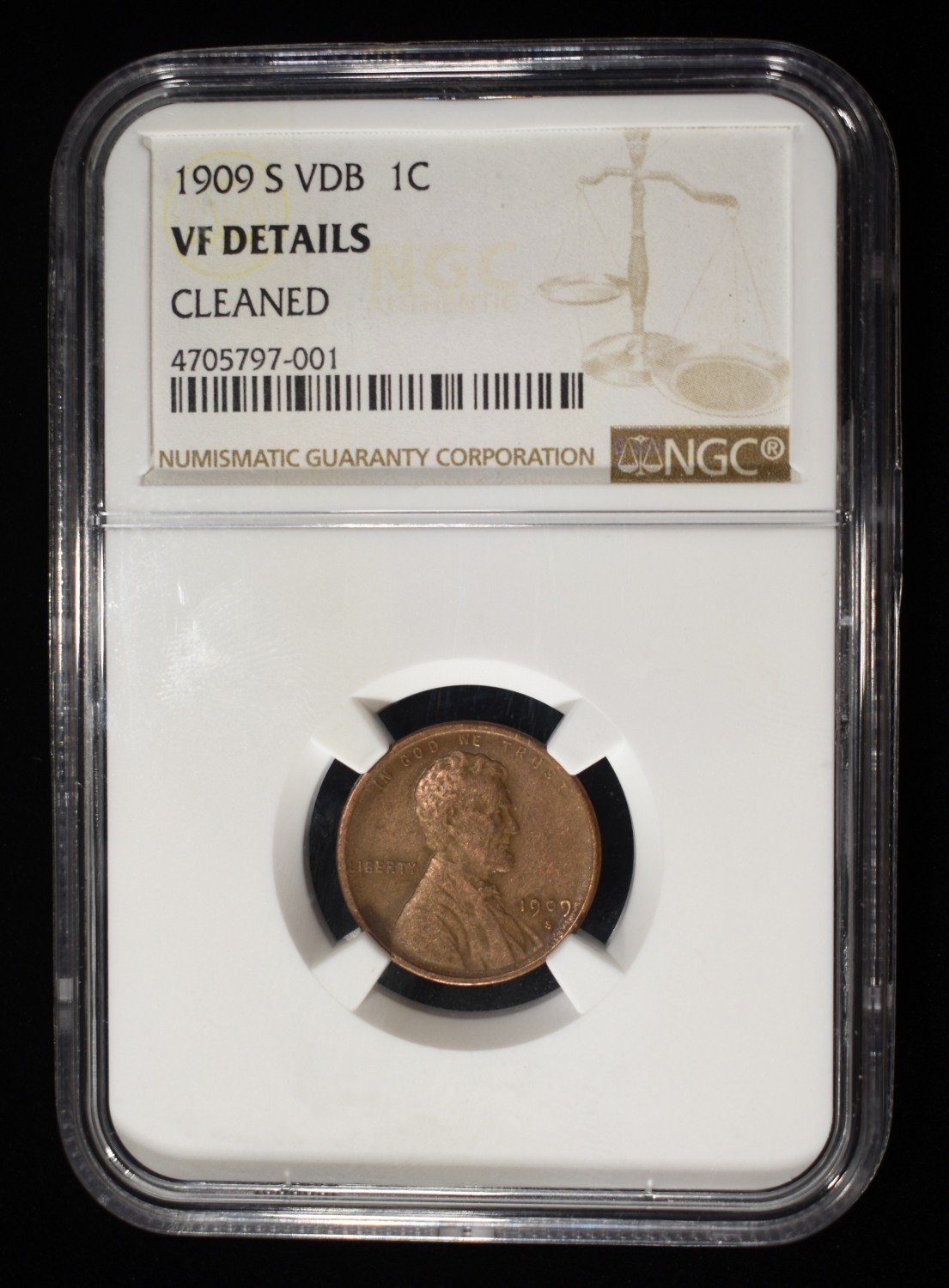 1909-S VDB WHEAT CENT VF DETAILS CLEANED NGC