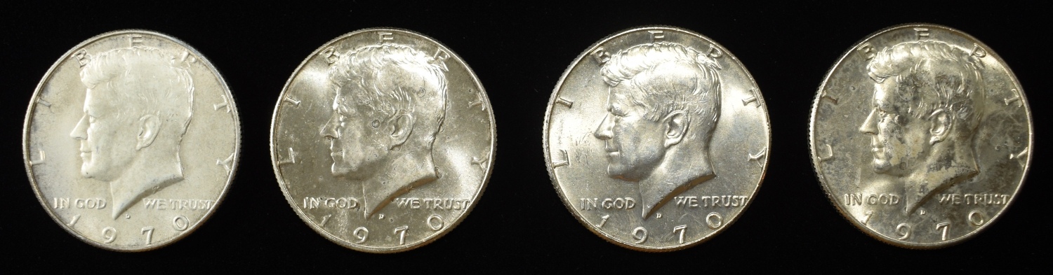 (4) 1970-D KENNEDY HALF DOLLARS BU