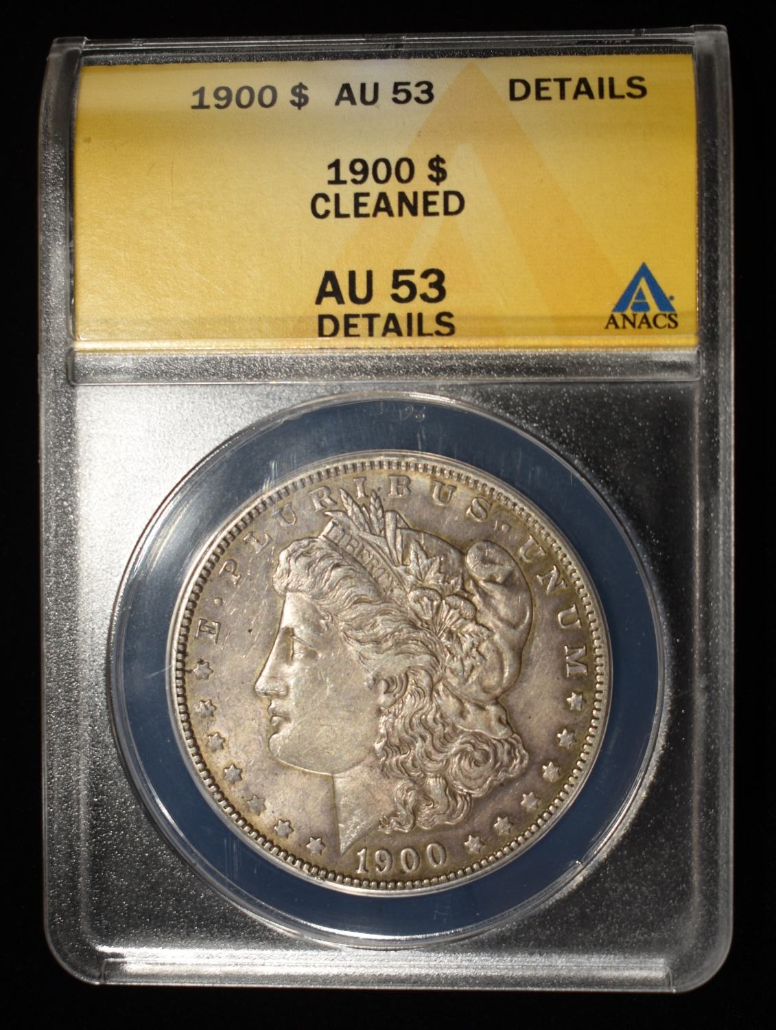 1900 MORGAN DOLLAR AU 53 DETAILS ANACS