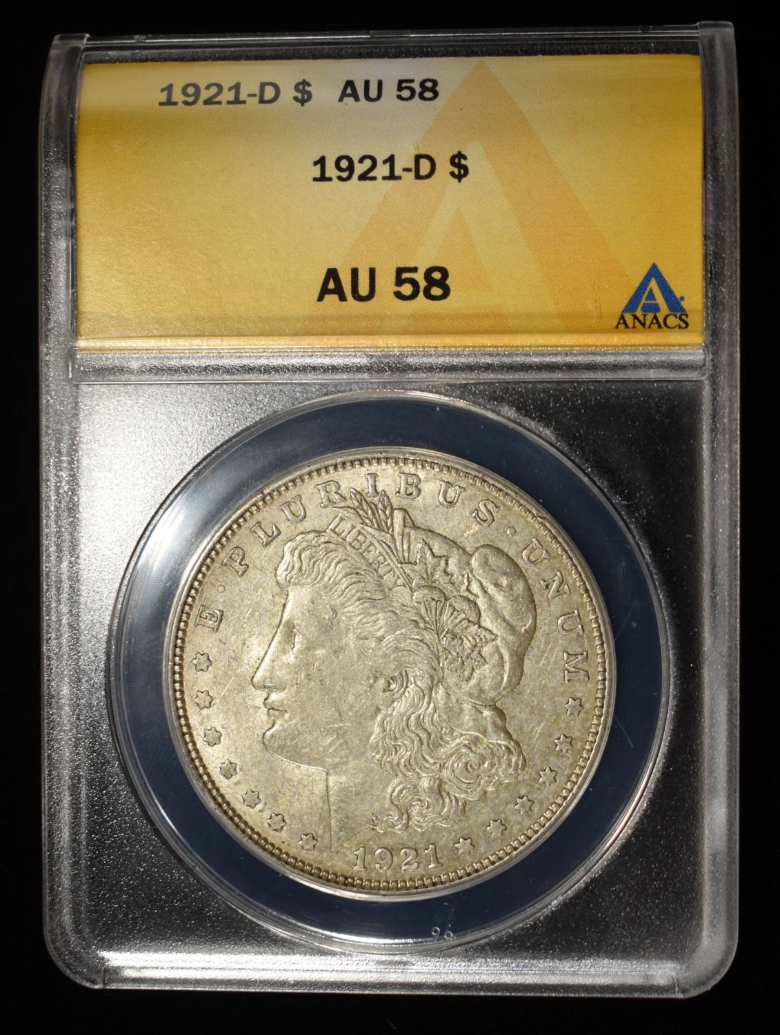 1921-D MORGAN DOLLAR AU 58 ANACS