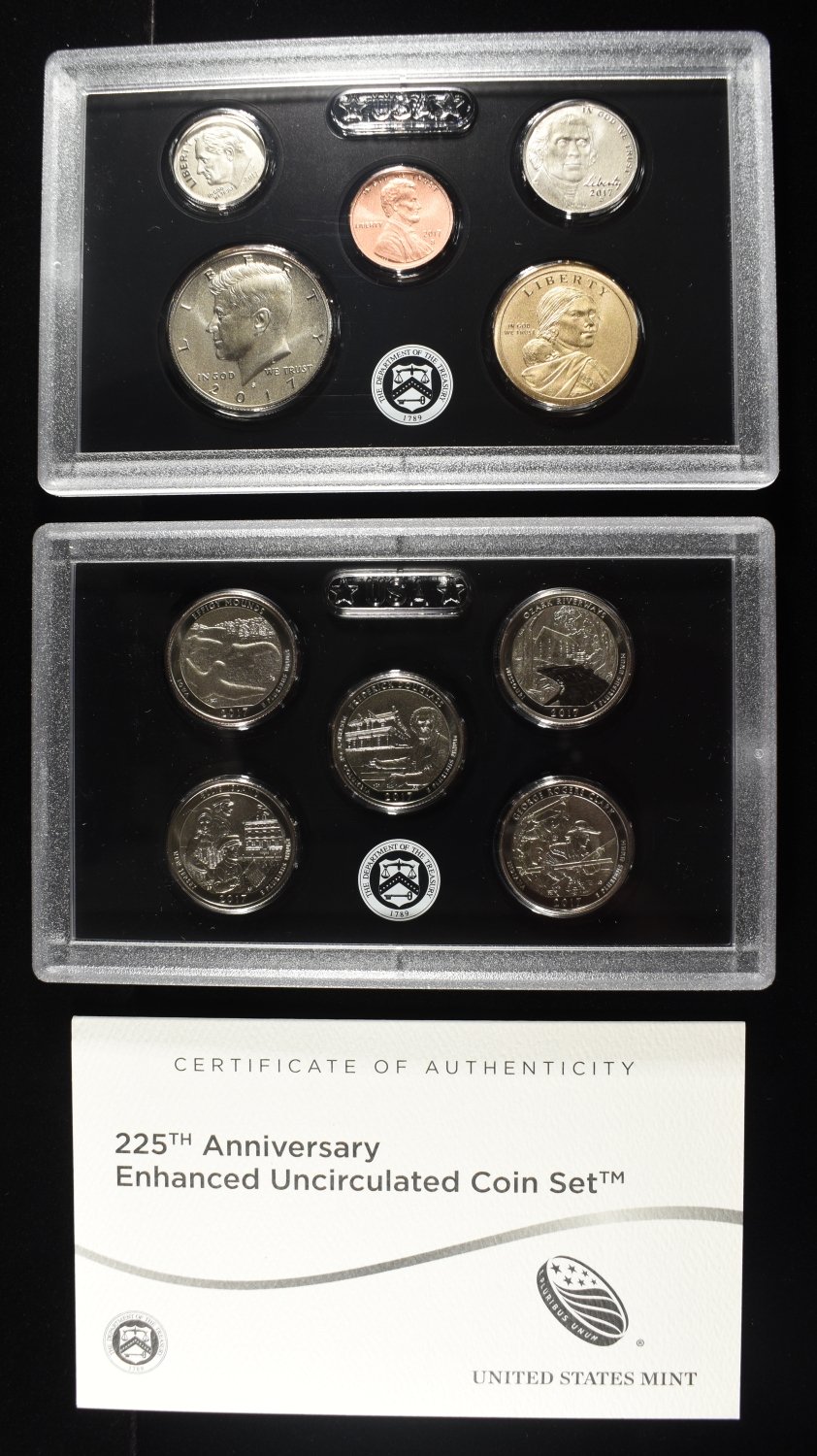 (3) 2017 ENHANCED UNC 225TH ANNIVERSARY COIN SETS