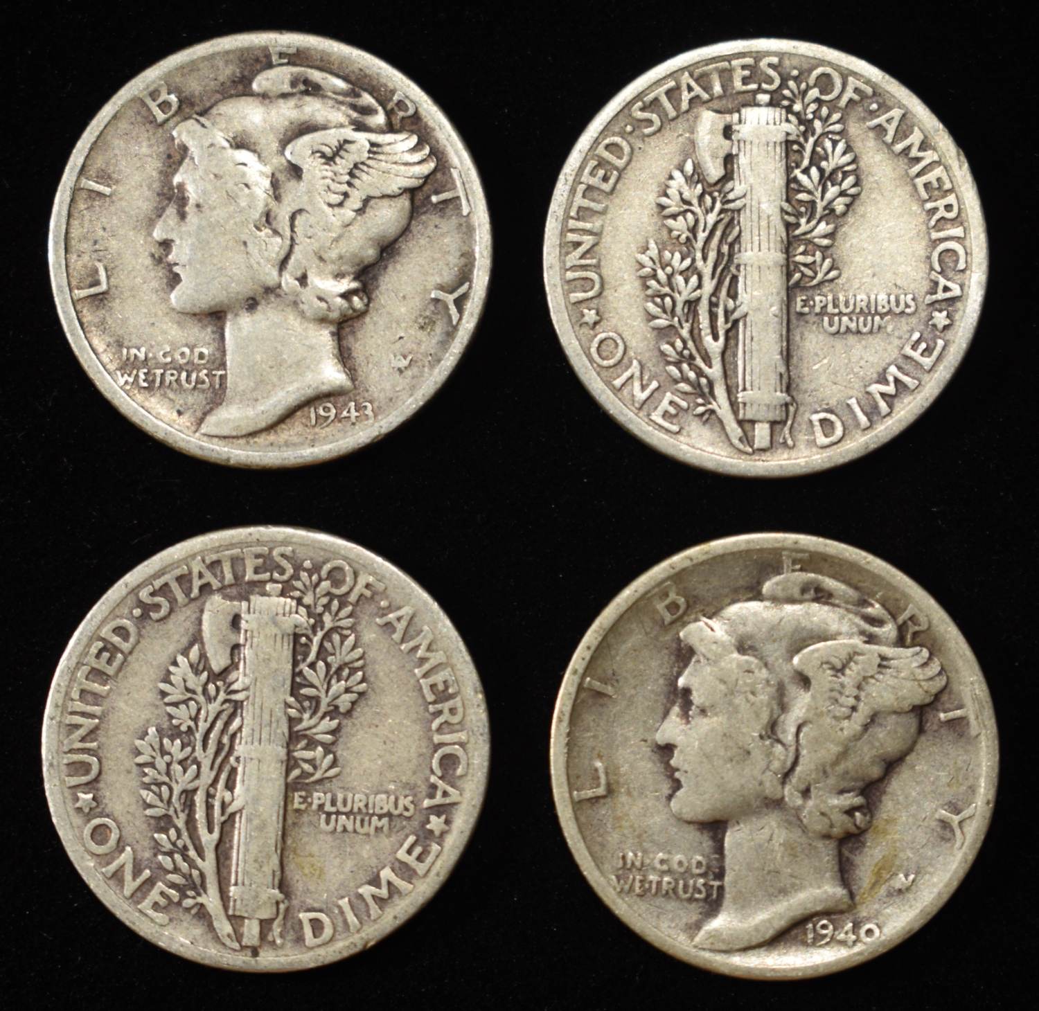 (50) MERCURY DIMES 90% SILVER