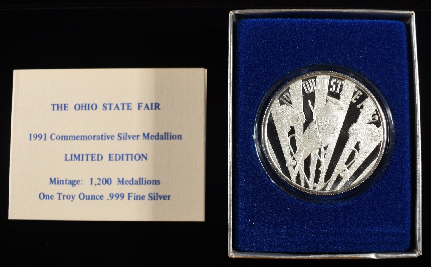 1991 OHIO STATE FAIR 1 OZ .999 SILVER MEDAL