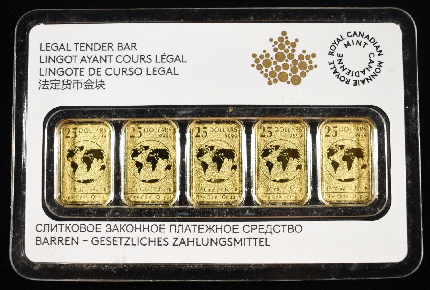 (5) 2016 $25 GOLD CANADA 1/10TH OZ
