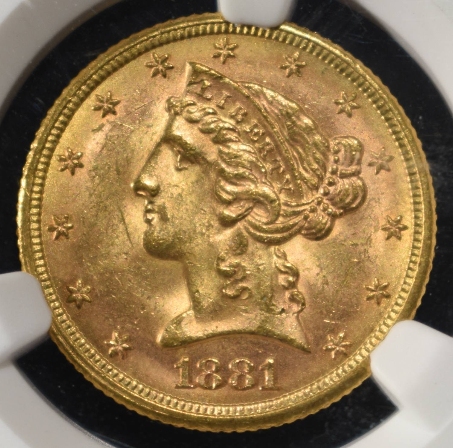 1881 $5 LIBERTY GOLD NGC MS63