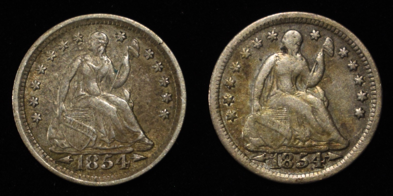 (2) 1854 LIBERTY SEATED HALF DIMES