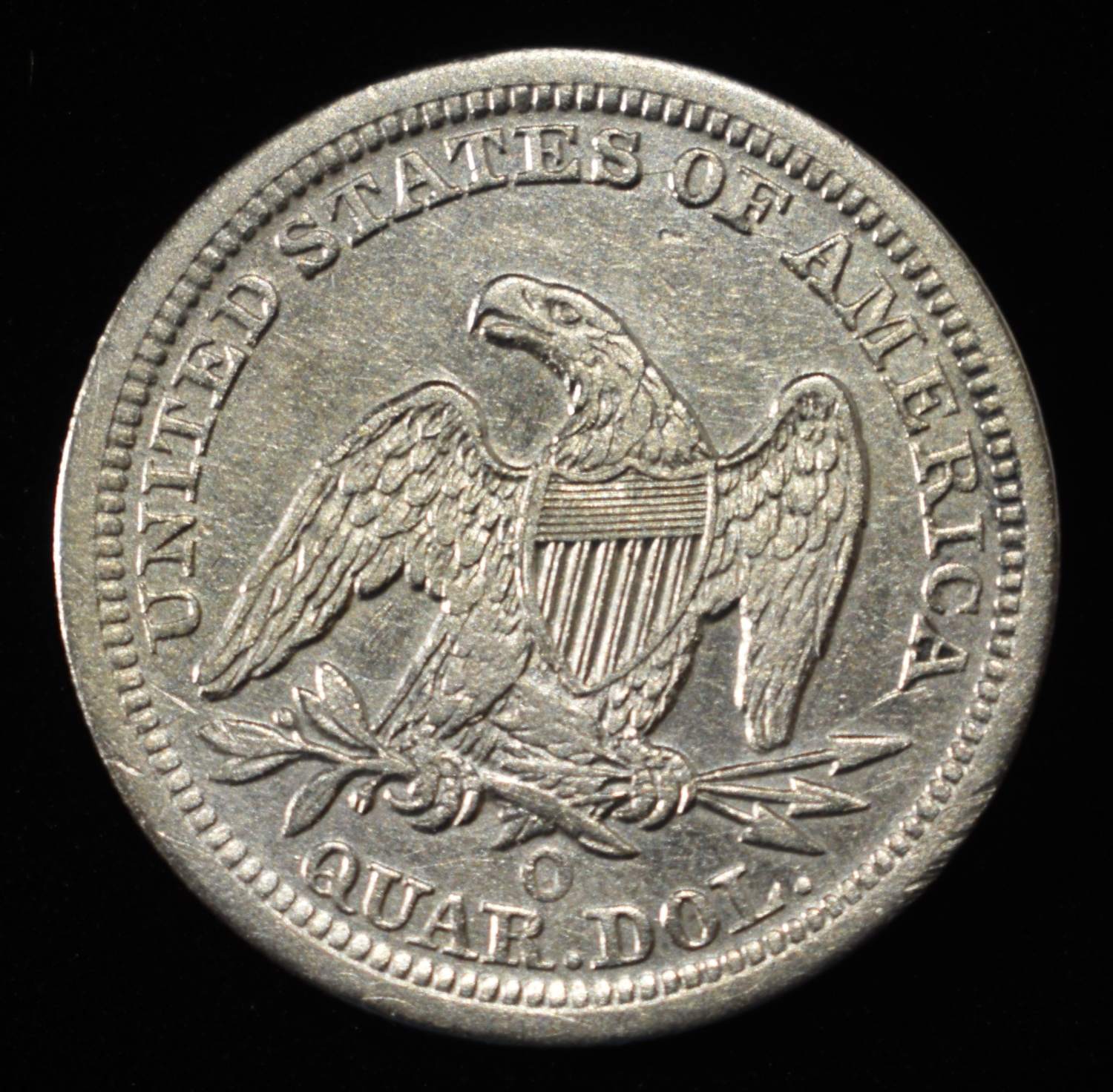 1847-O LIBERTY SEATED QUARTER CLEANED VF