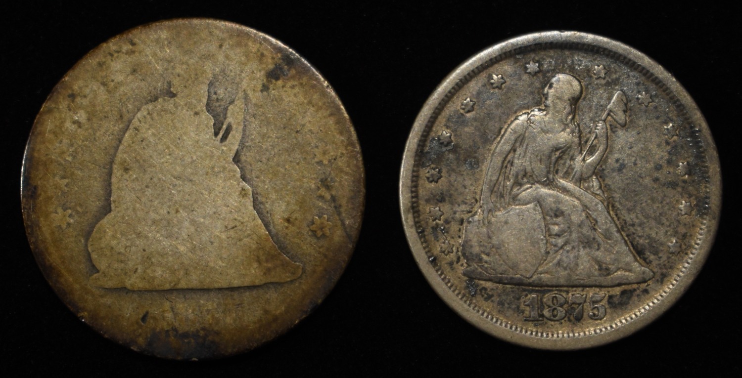1875-S 20C & ND-CC 25C LIBERTY SEATED
