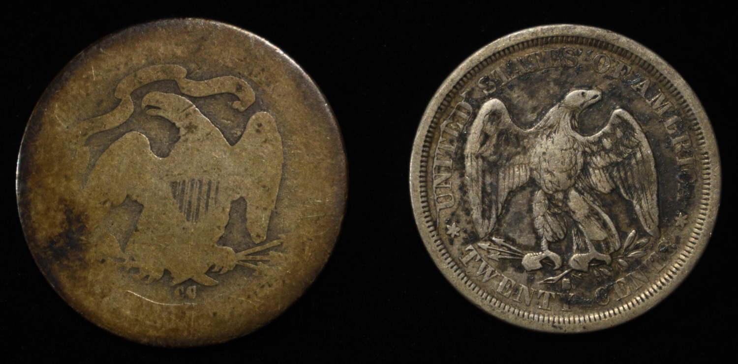 1875-S 20C & ND-CC 25C LIBERTY SEATED
