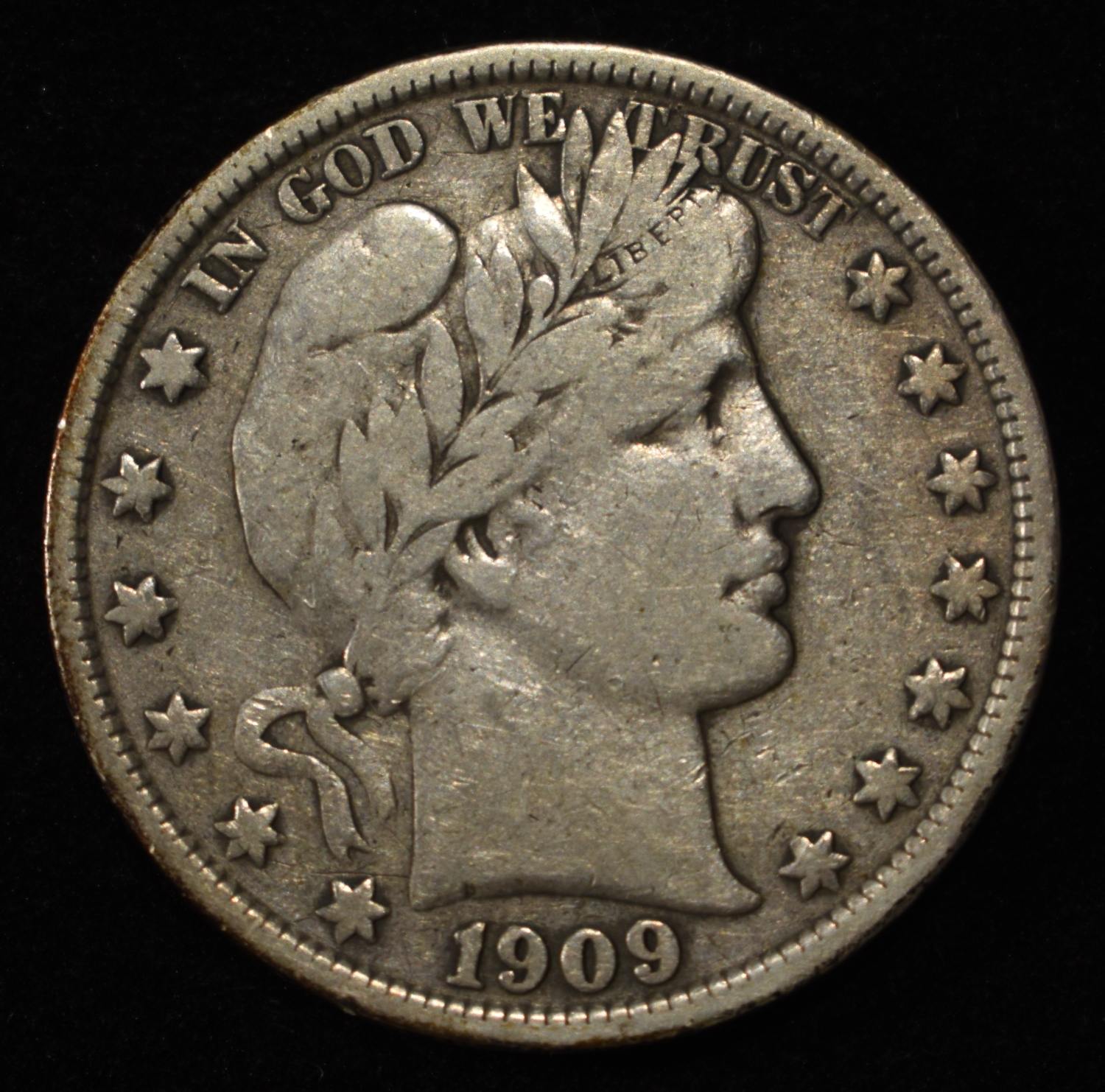 1909-S BARBER HALF DOLLAR VF