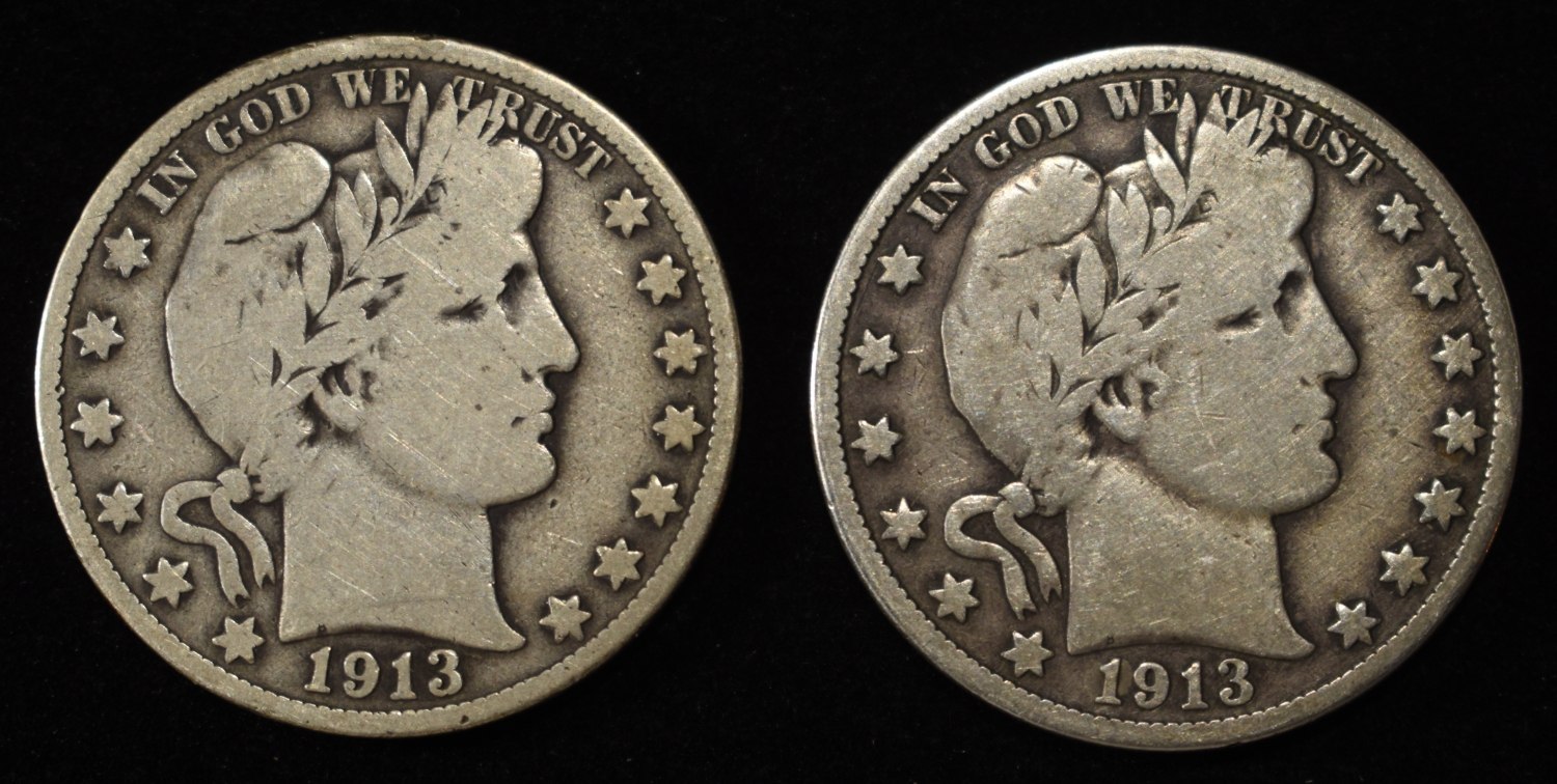 1913-D,S BARBER HALF DOLLARS VG