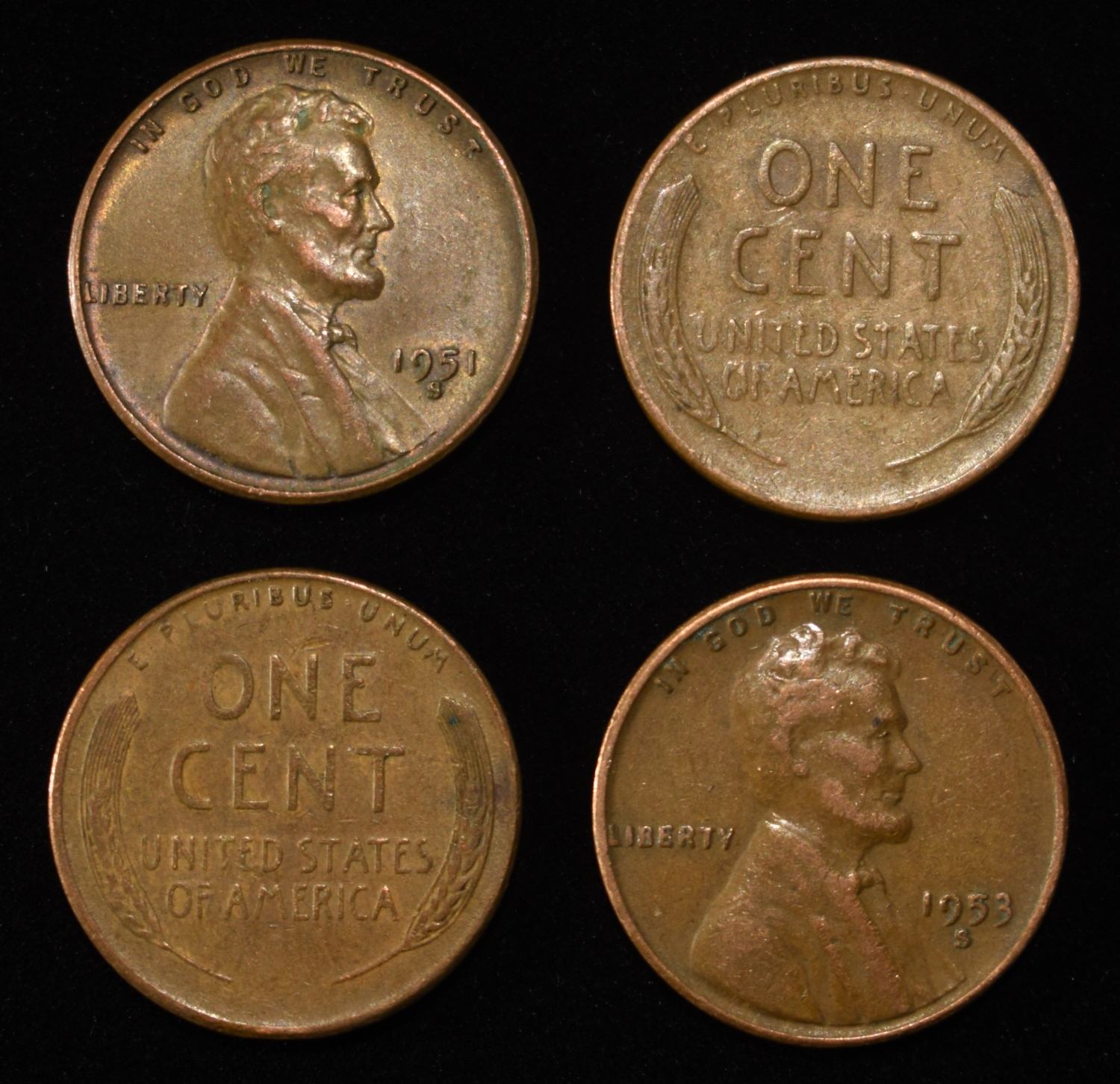 (249) 50'S 'S' WHEAT CENTS