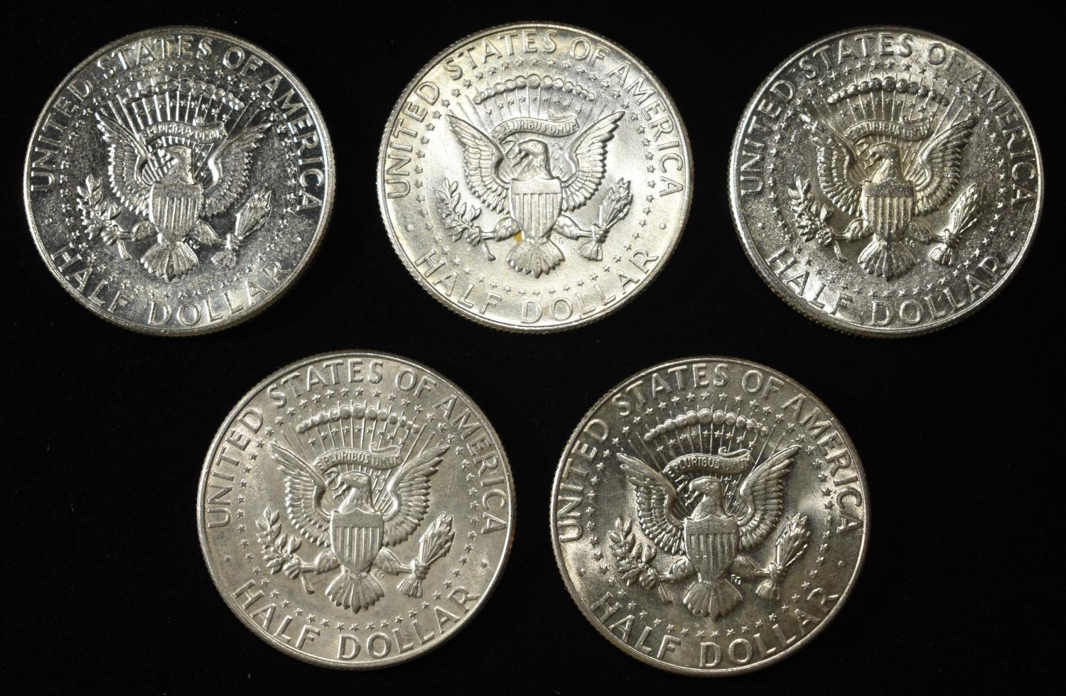 (5) 40% SILVER KENNEDY HALF DOLLARS