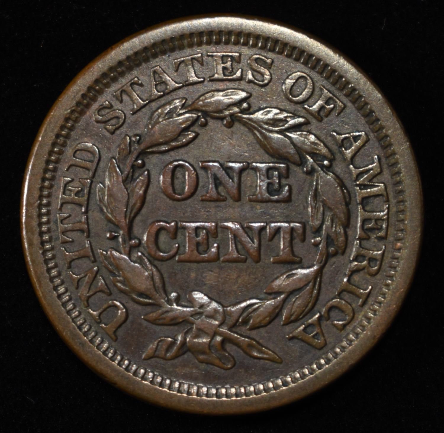 1848 BRAIDED HAIR LARGE CENT AU/BU