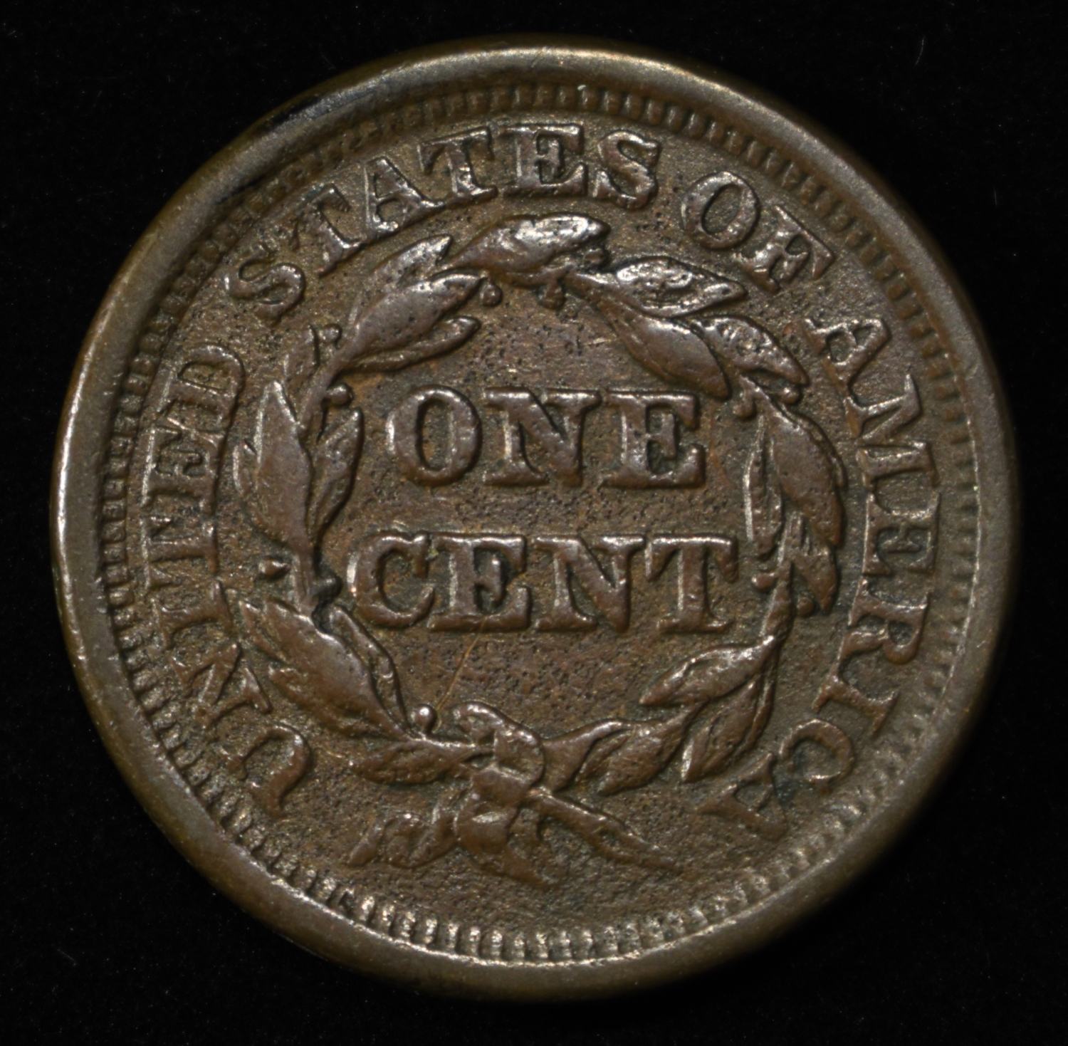 1849 BRAIDED HAIR LARGE CENT XF