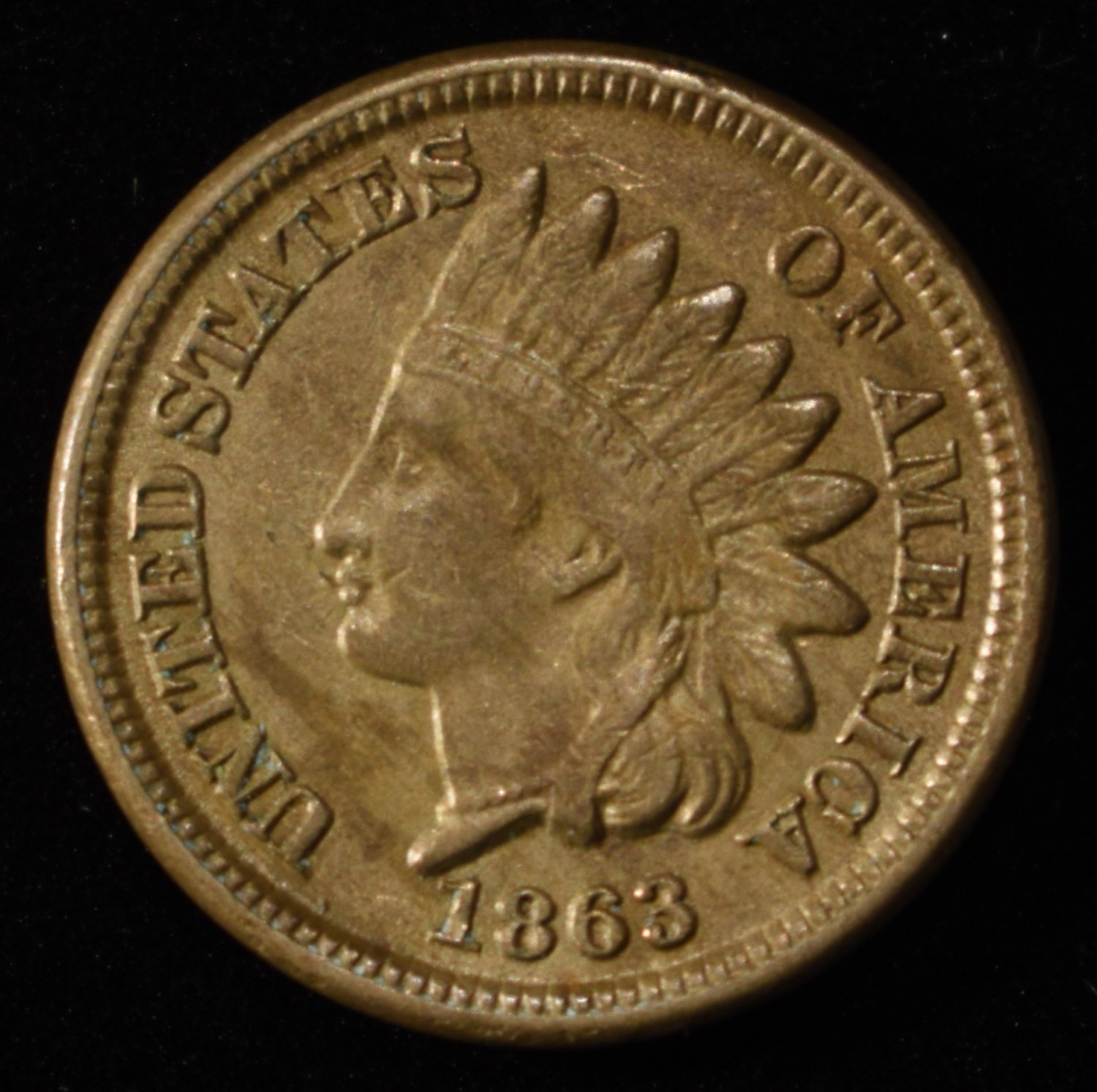 1863 INDIAN HEAD CENT AU/BU
