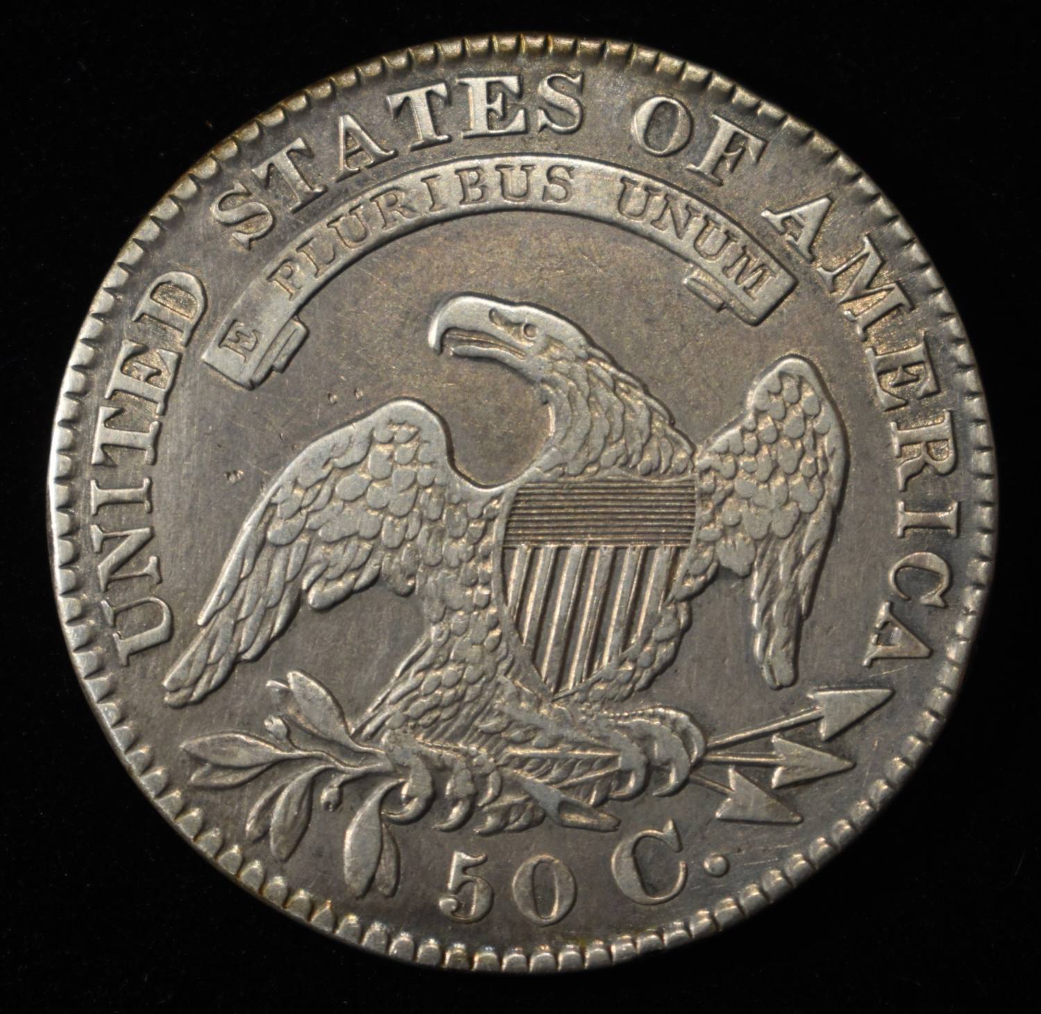 1829 CAPPED BUST 50C XF LIGHT OLD CLEANING