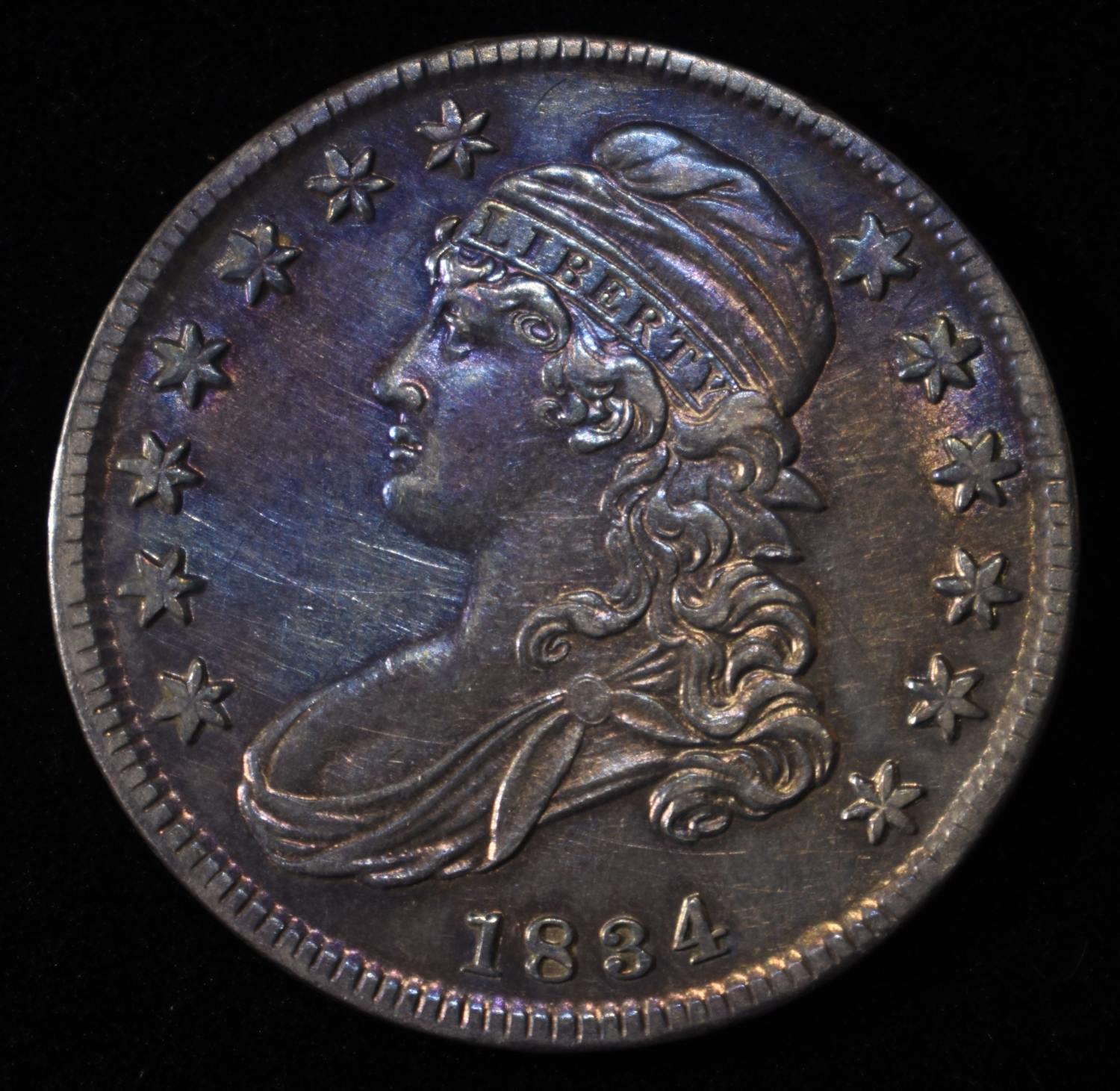 1834 CAPPED BUST 50C NICE UNC GREAT IRRIDESCENT