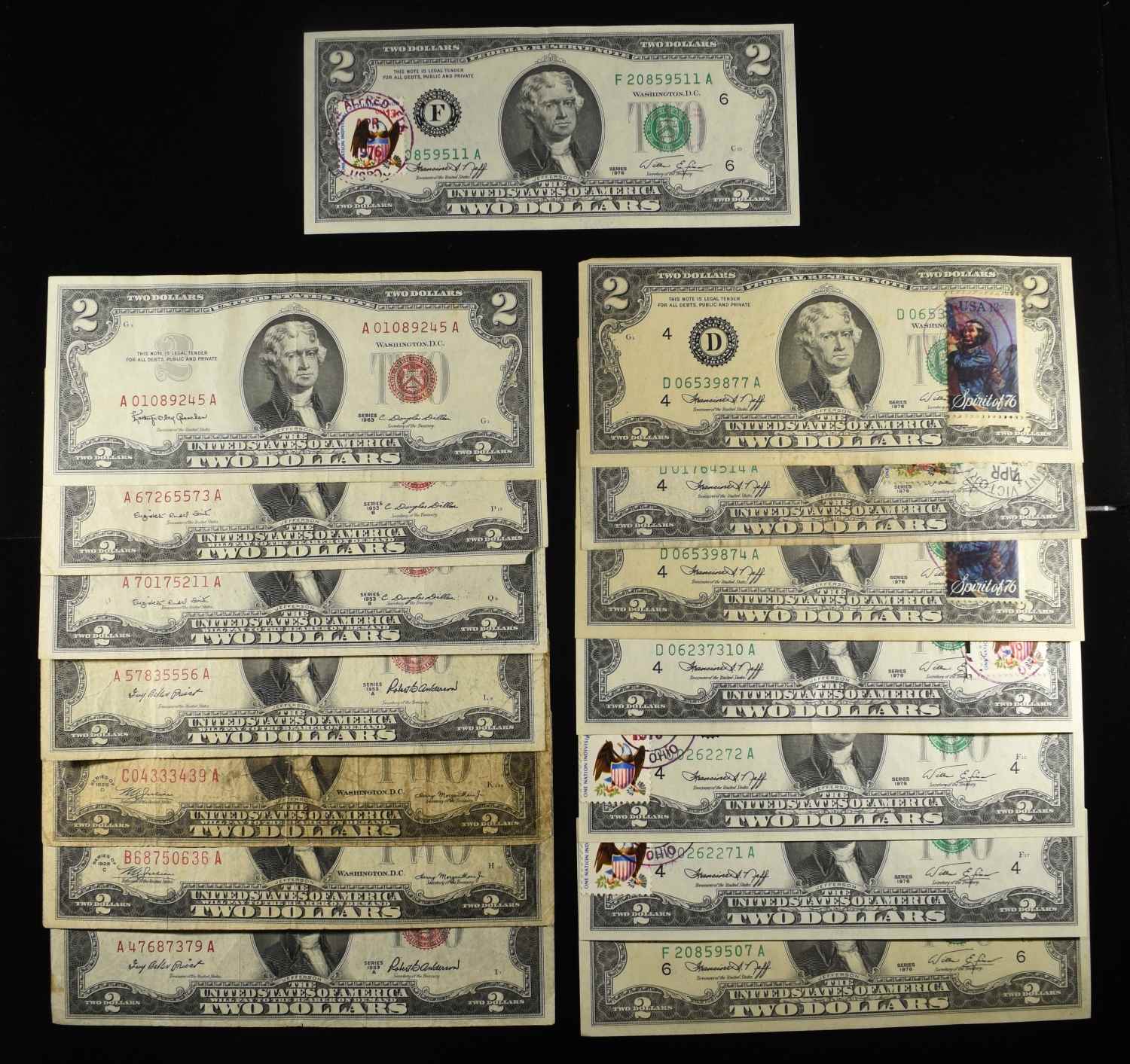 (7) $2 RED SEAL & (8) $2 WITH STAMP NOTES