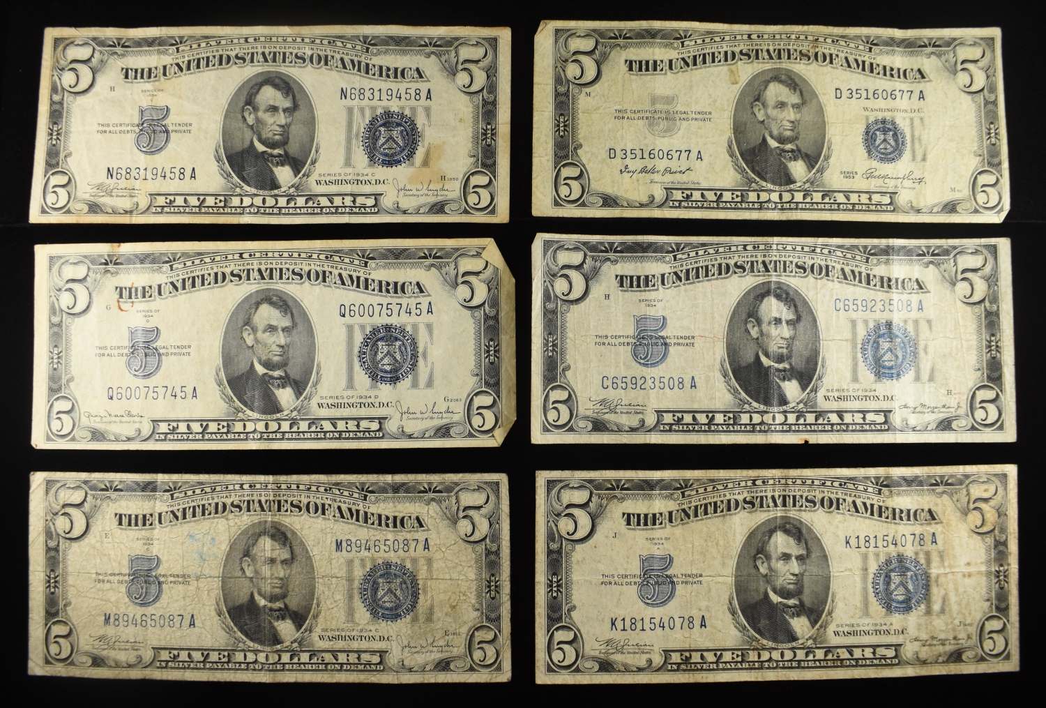 (6) $5 SILVER CERT NOTES