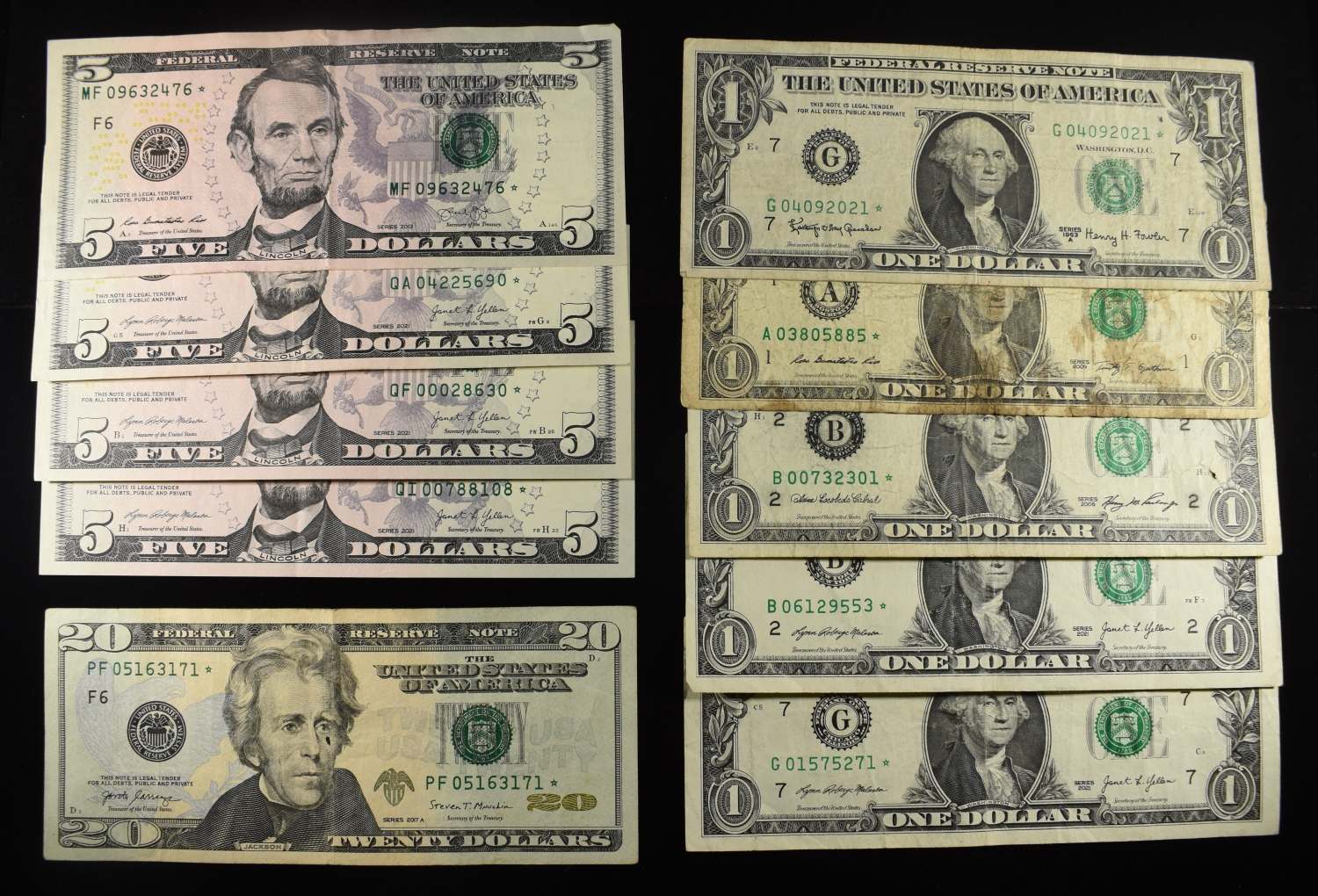 $20, (4) $5 & (5) $1 STAR NOTES