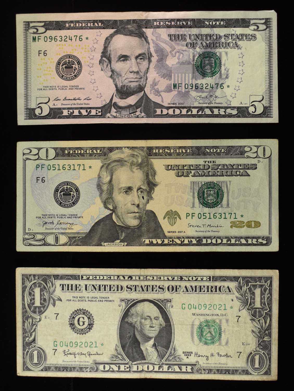 $20, (4) $5 & (5) $1 STAR NOTES