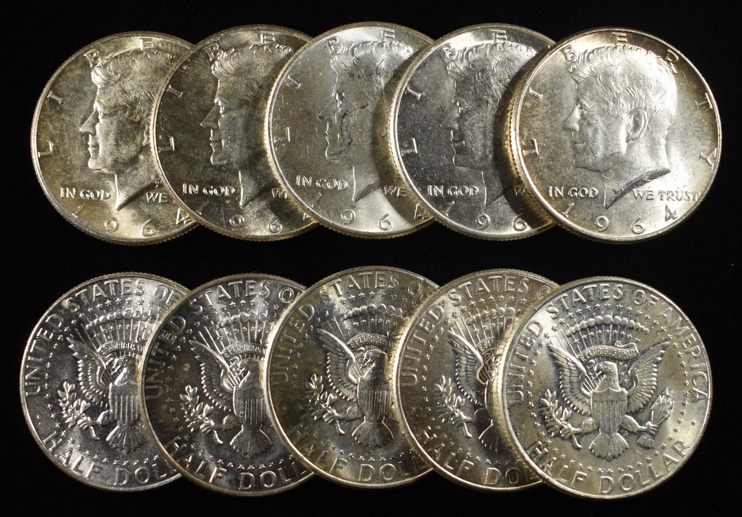 (10) 90% SILVER KENNEDY HALF DOLLARS