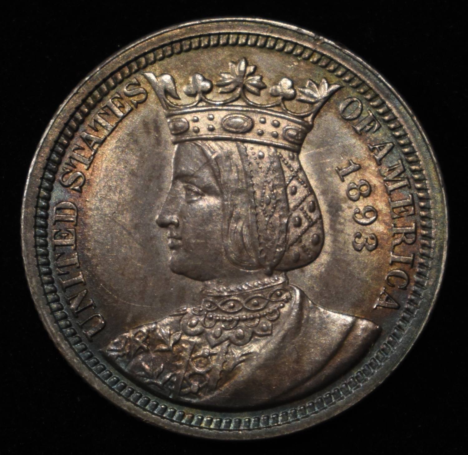 1893 25C ISABELLA COMMEM GEM ORIG UNC