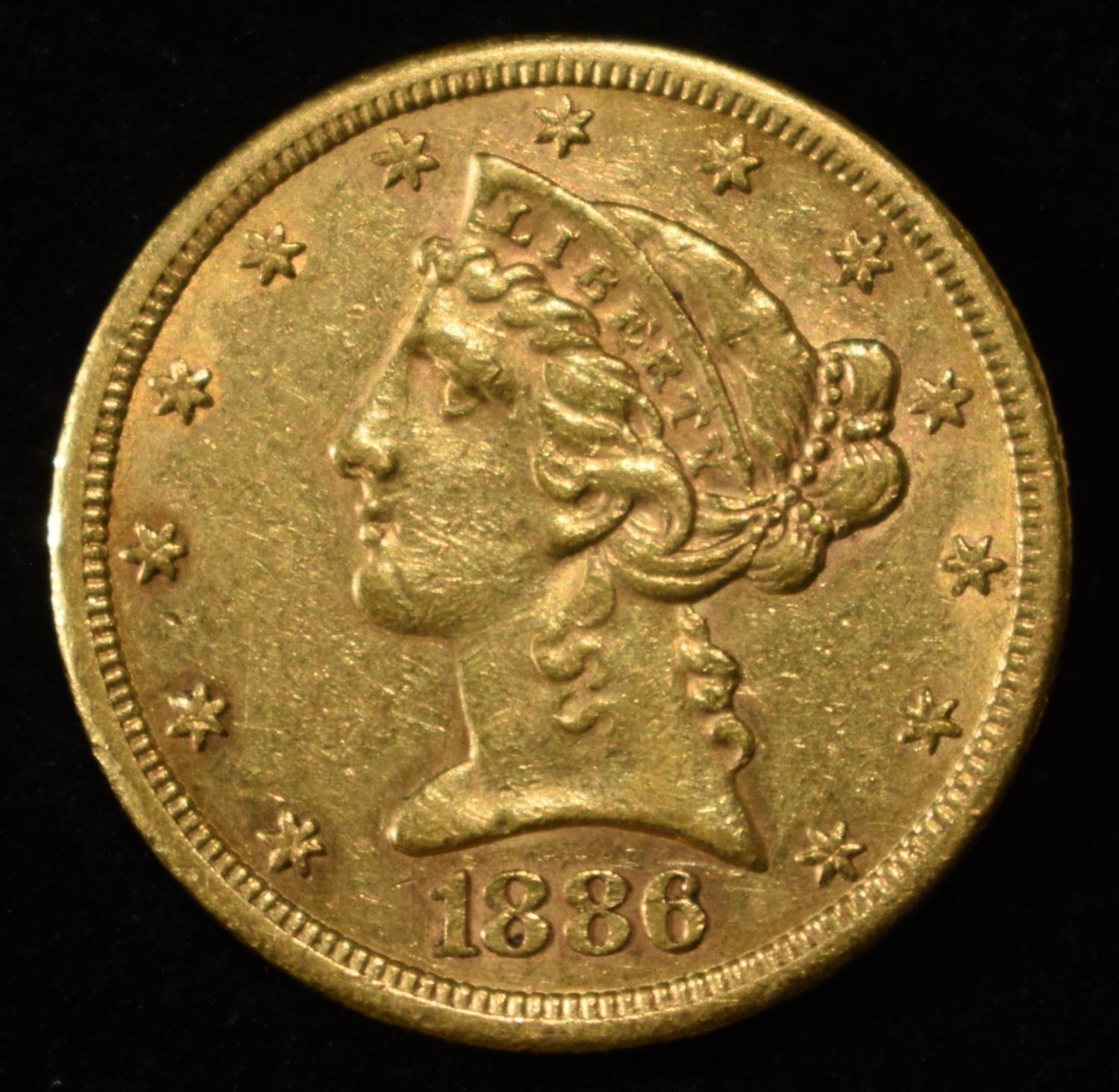 1886-S $5 GOLD LIBERTY AU/BU