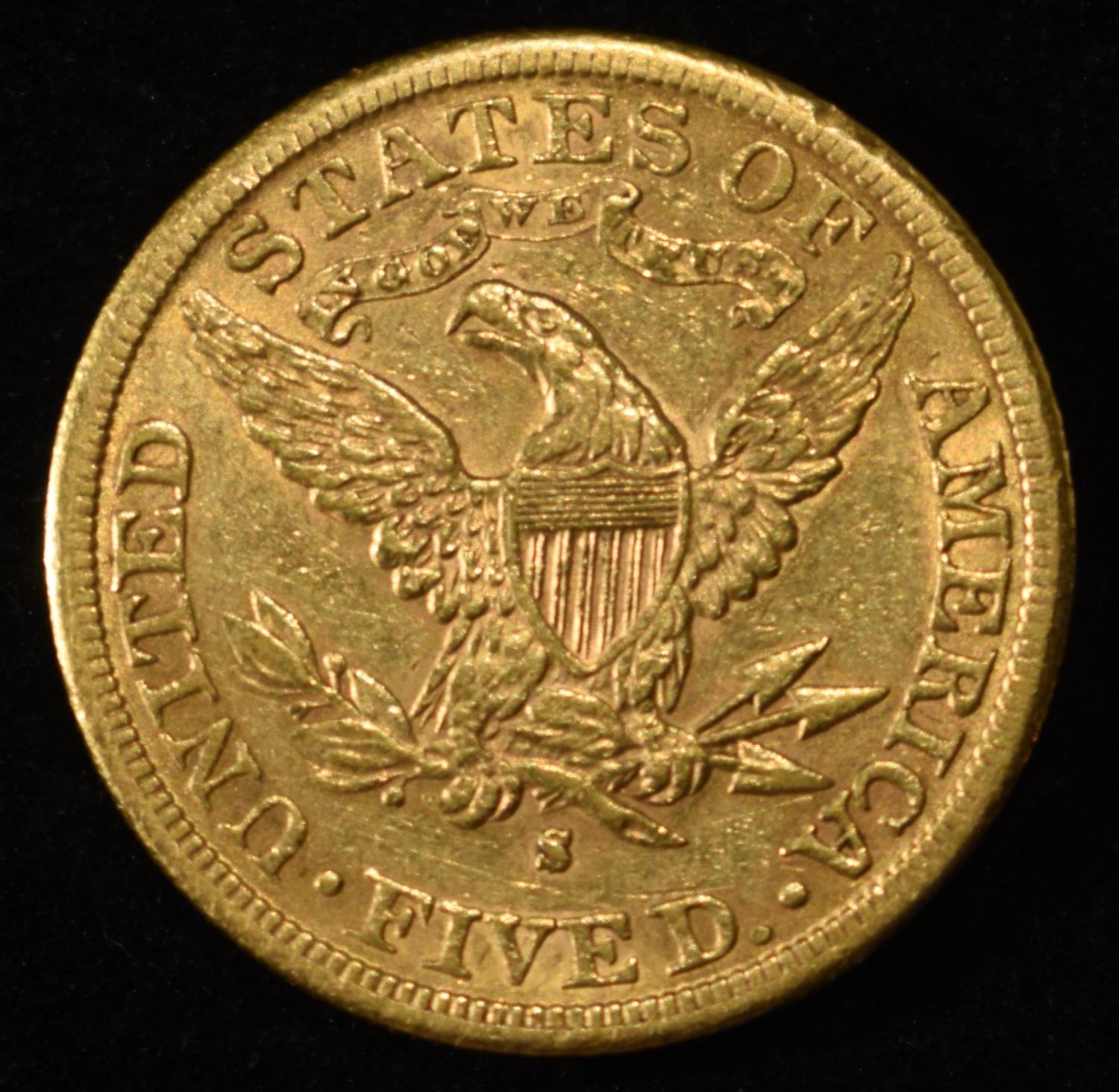 1886-S $5 GOLD LIBERTY AU/BU