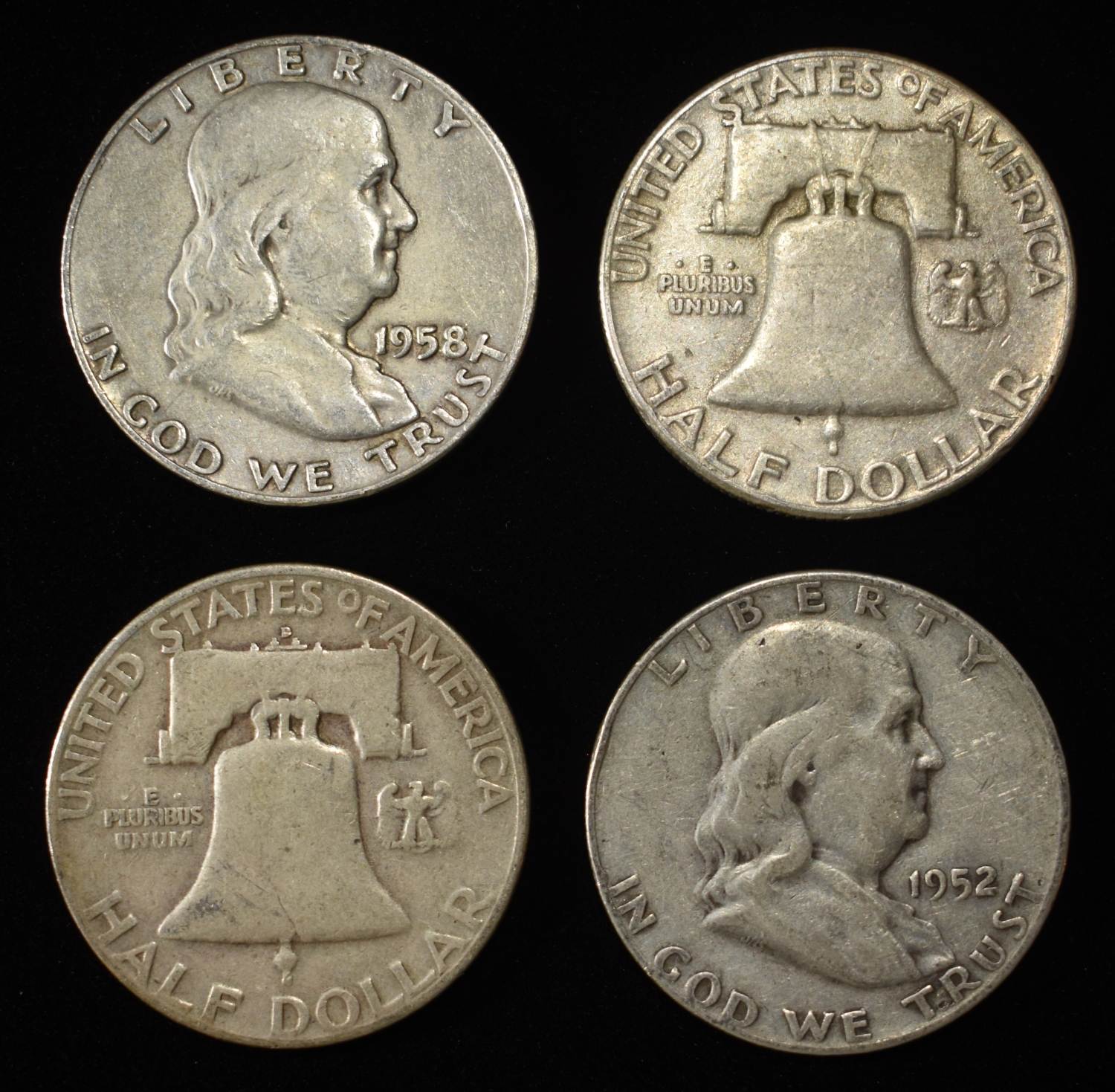 (10) 90% SILVER FRANKLIN HALF DOLLARS