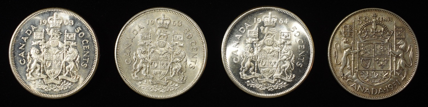 (4) 80% SILVER CANADIAN 50C COINS