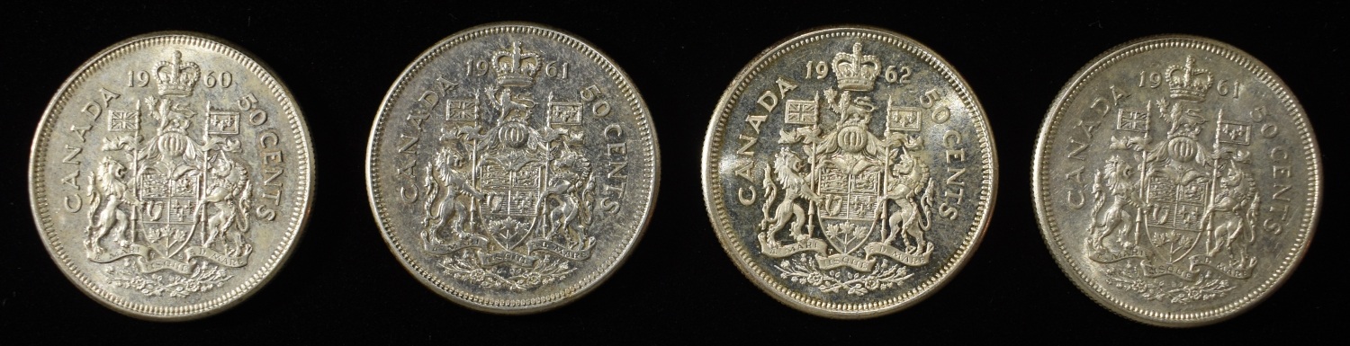 (4) 80% SILVER CANADIAN 50C COINS