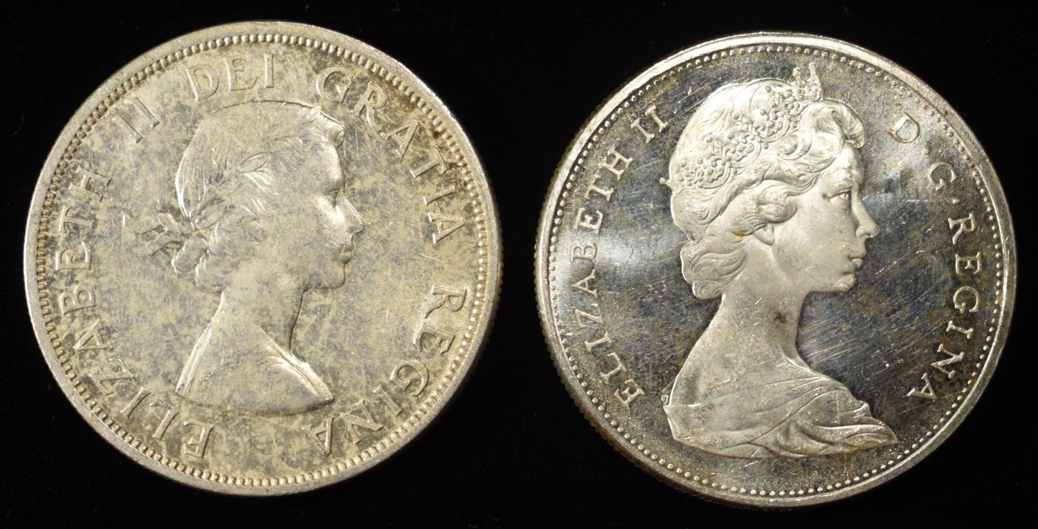 (2) 80% SILVER $1 CANADIAN COINS