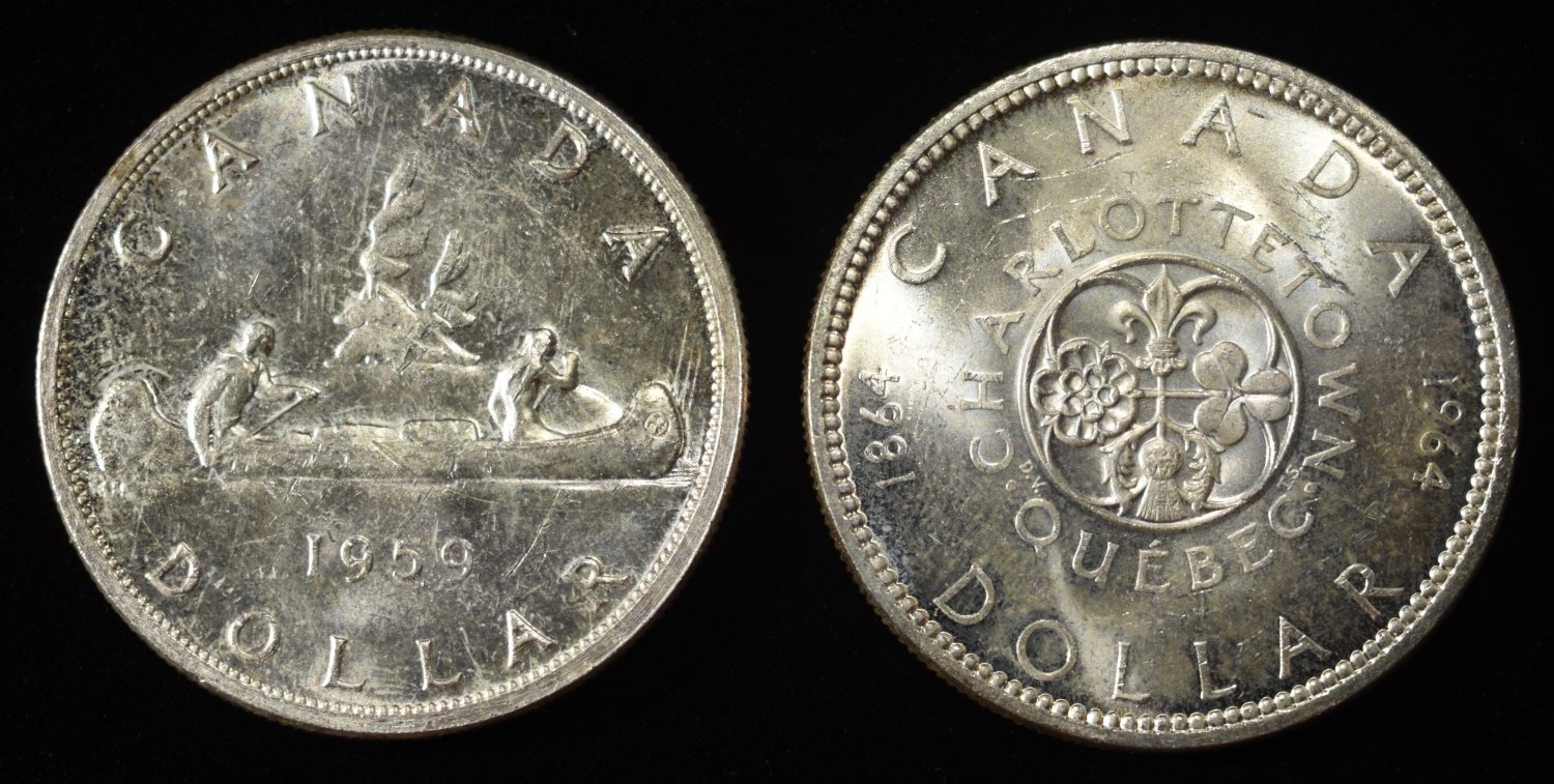 (2) 80% SILVER $1 CANADIAN COINS