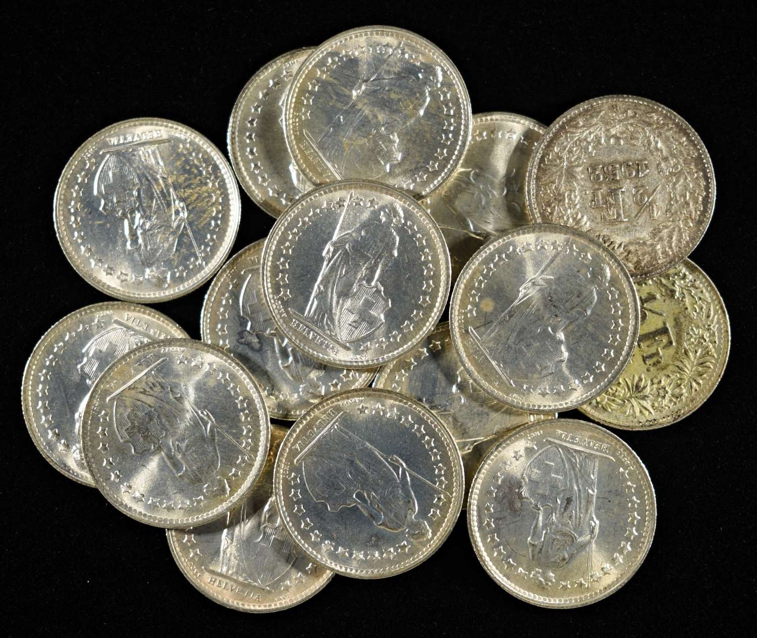 (15) 83.5% SILVER 1/2 FRANC COINS ASW 1.005