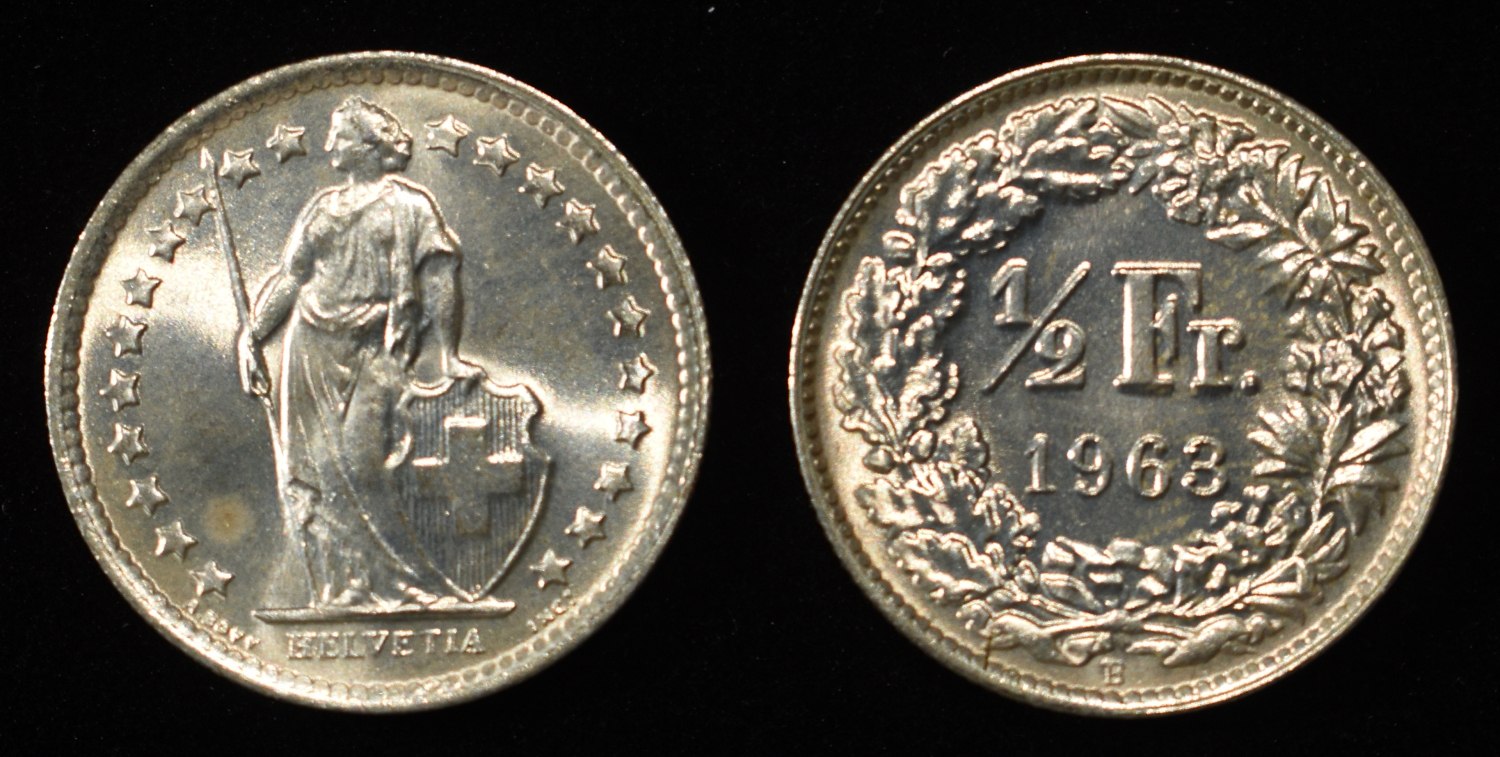 (15) 83.5% SILVER 1/2 FRANC COINS ASW 1.005