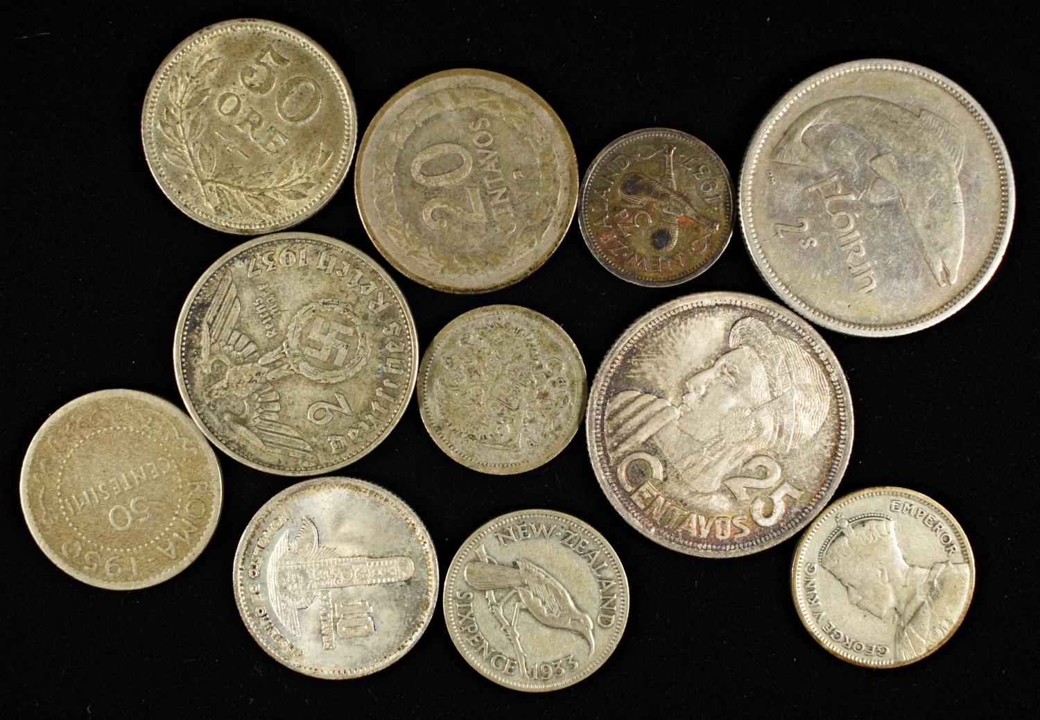 MIXED FOREIGN 25-75% SILVER COIN LOT ASW 1.05